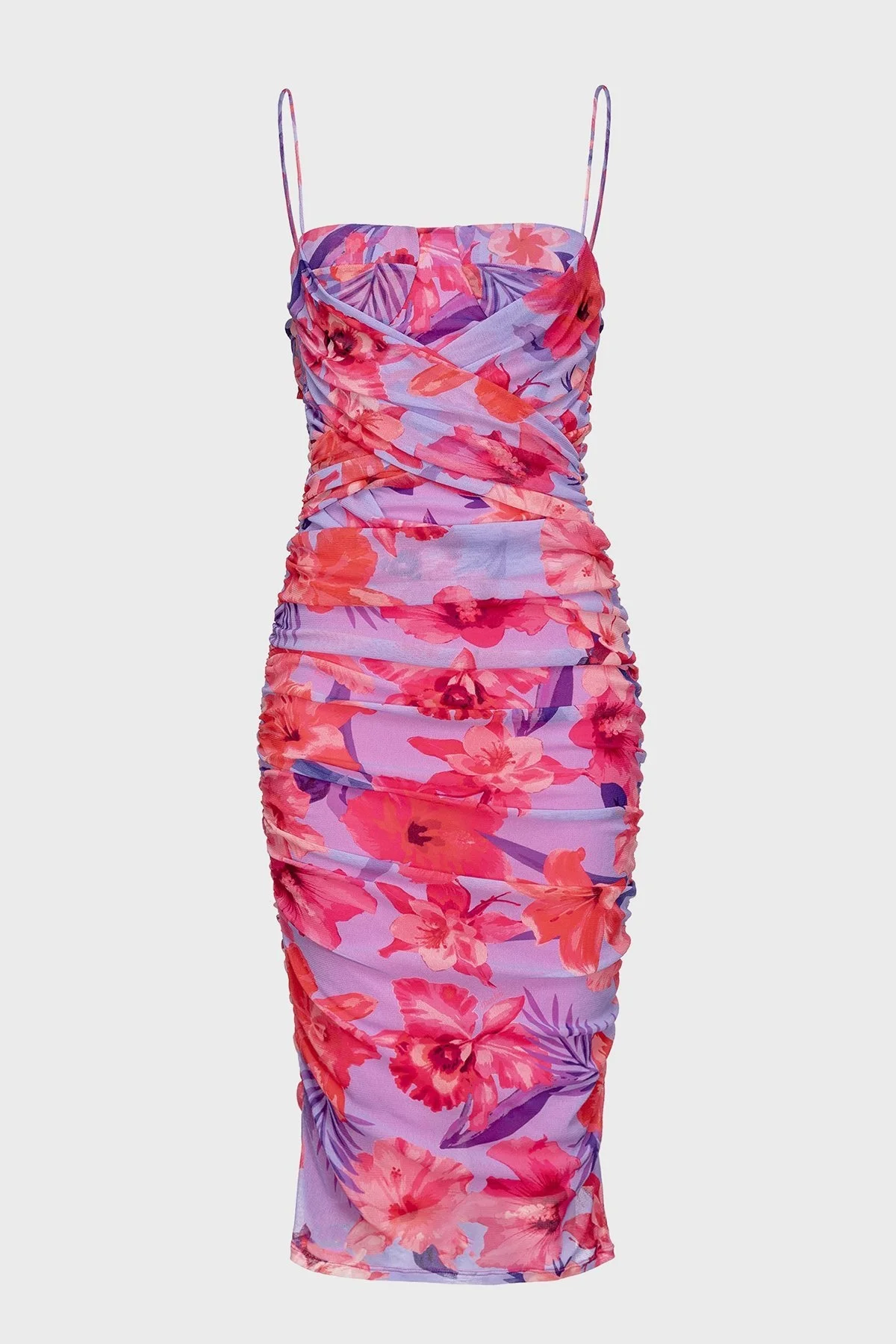 Pinko Çiçek Desenli Drapeli İnce Askılı Mini Bayan Elbise 101129 A0PL YNB PEMBE - 9