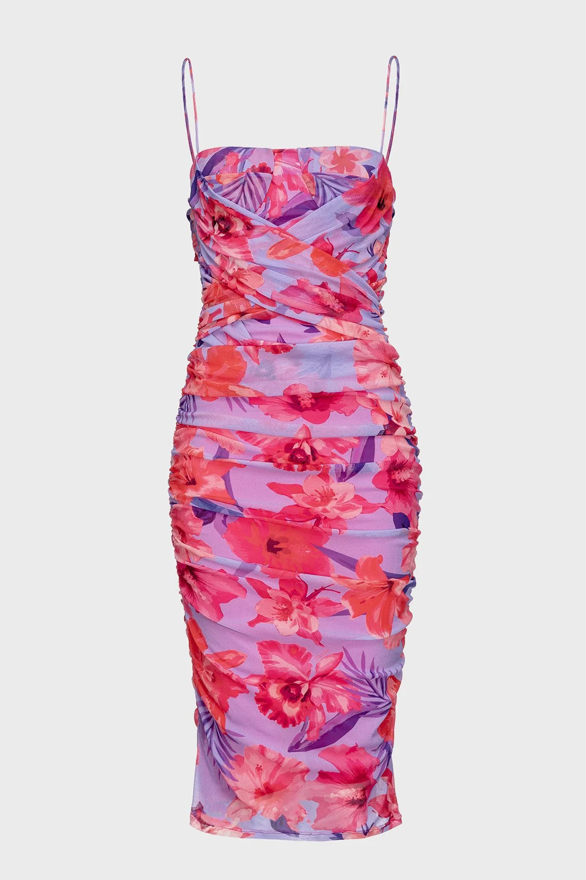 Pinko Çiçek Desenli Drapeli İnce Askılı Mini Kadın Elbise 101129 A0PL YNB PEMBE - 4