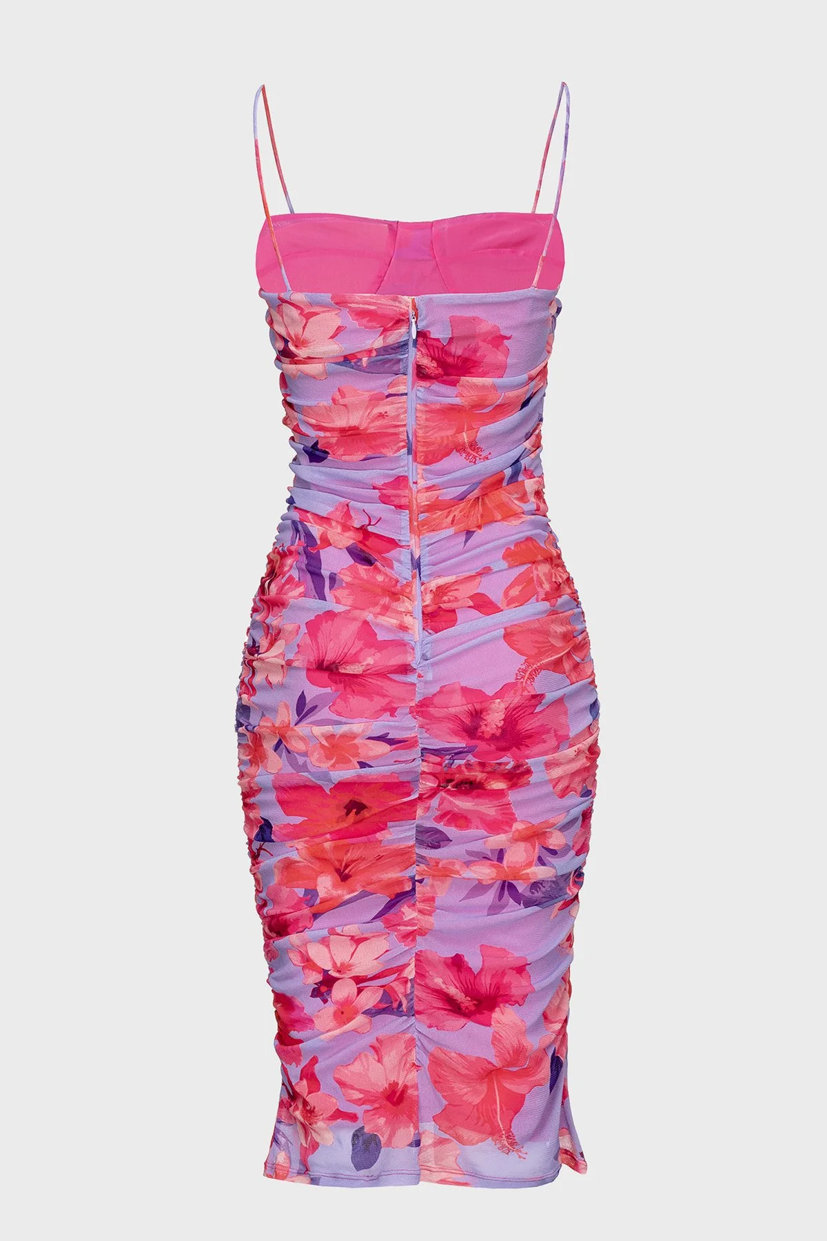 Pinko Çiçek Desenli Drapeli İnce Askılı Mini Kadın Elbise 101129 A0PL YNB PEMBE - 5