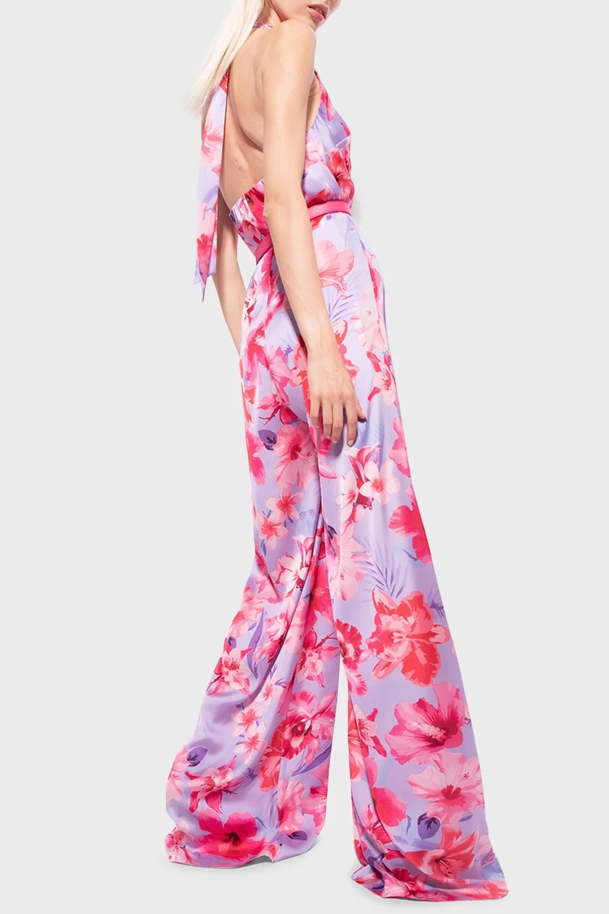 Pinko Çiçek Desenli Halter Yaka Geniş Paça Bayan Tulum 100761 A0M8 YNB LİLA - 3