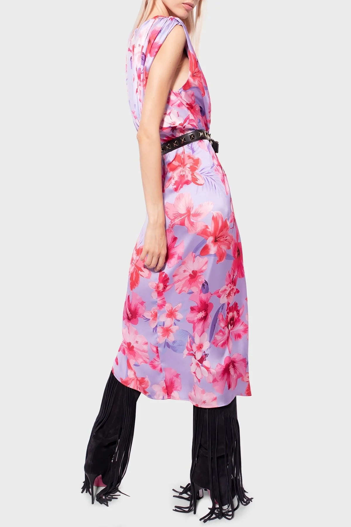 Pinko Çiçek Desenli Kruvaze Regular Fit Bayan Elbise 100942 A0M8 YNB PEMBE - 9