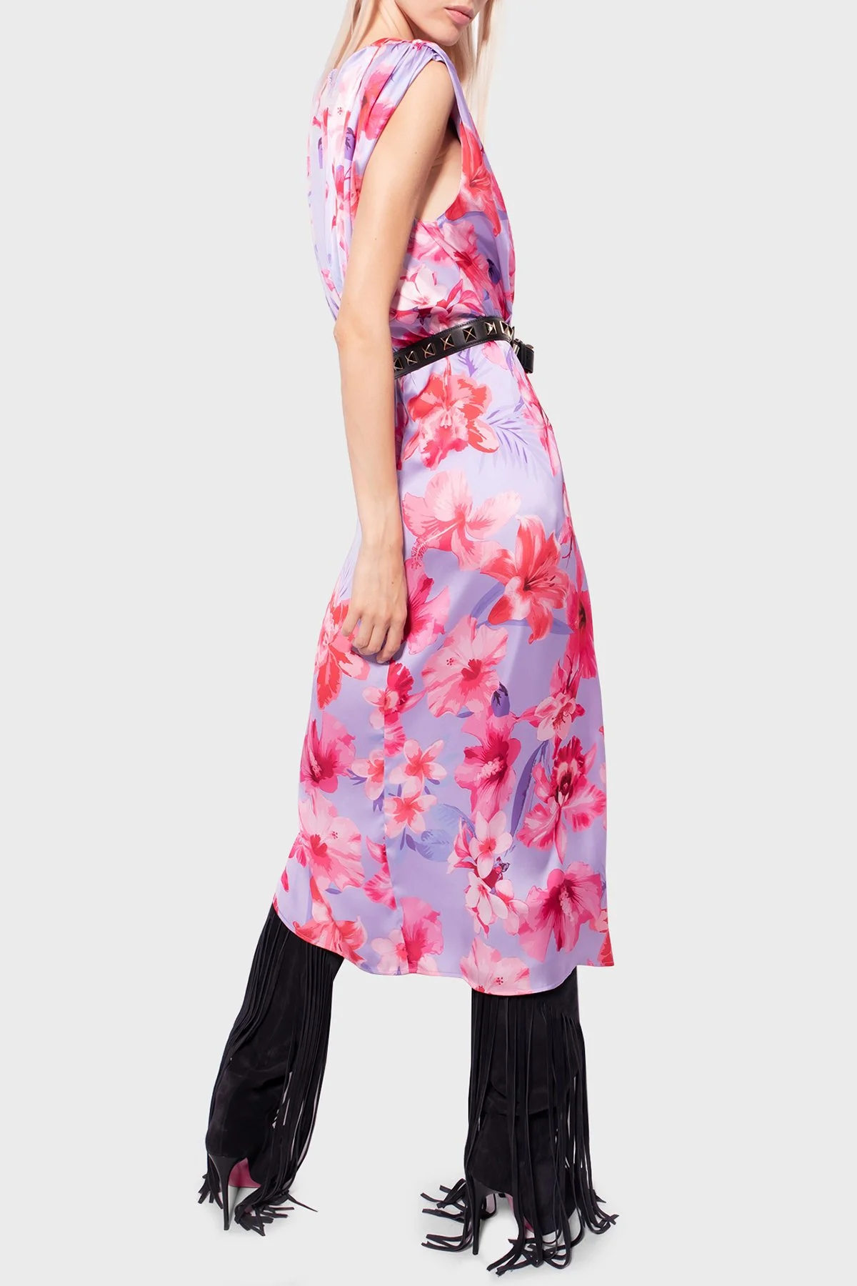 Pinko Çiçek Desenli Kruvaze Regular Fit Kadın Elbise 100942 A0M8 YNB PEMBE - 2