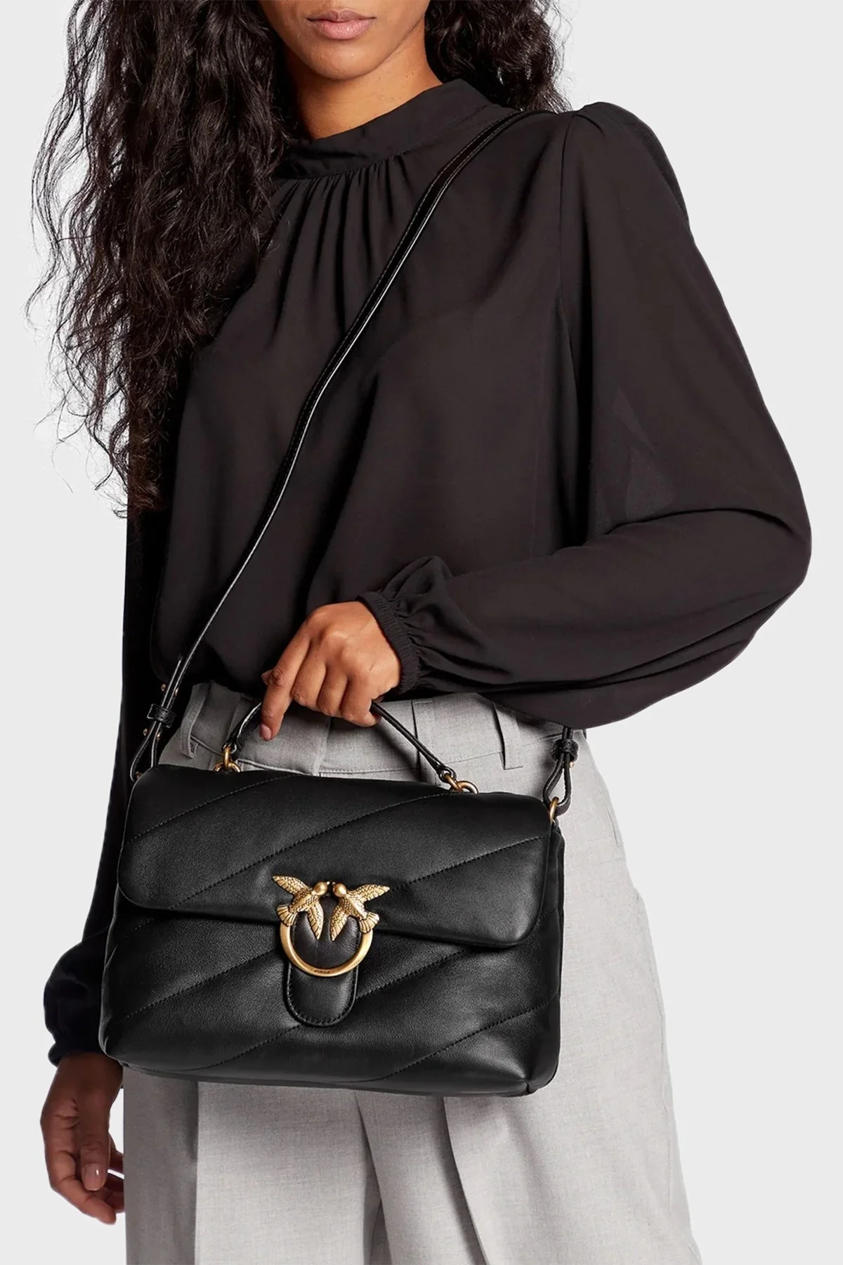 Pinko Çıkarılabilir Omuz Askılı % 100 Deri Bayan Çanta 1P22U8 A03J Z99Q SİYAH - 2