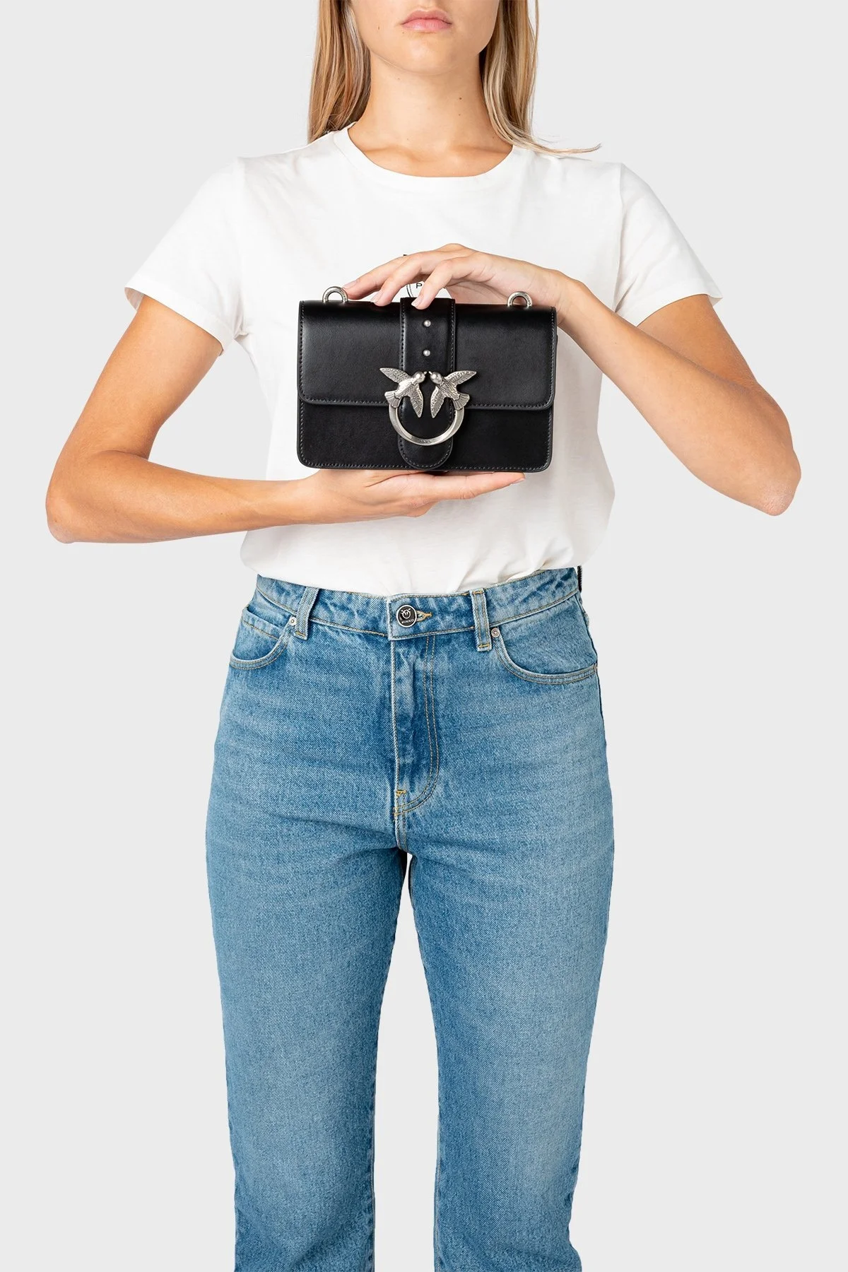 Pinko Çıkarılabilir Zincir Askılı % 100 Deri Bayan Çanta 1P22TZ Y5H7 Z99O SİYAH - 3