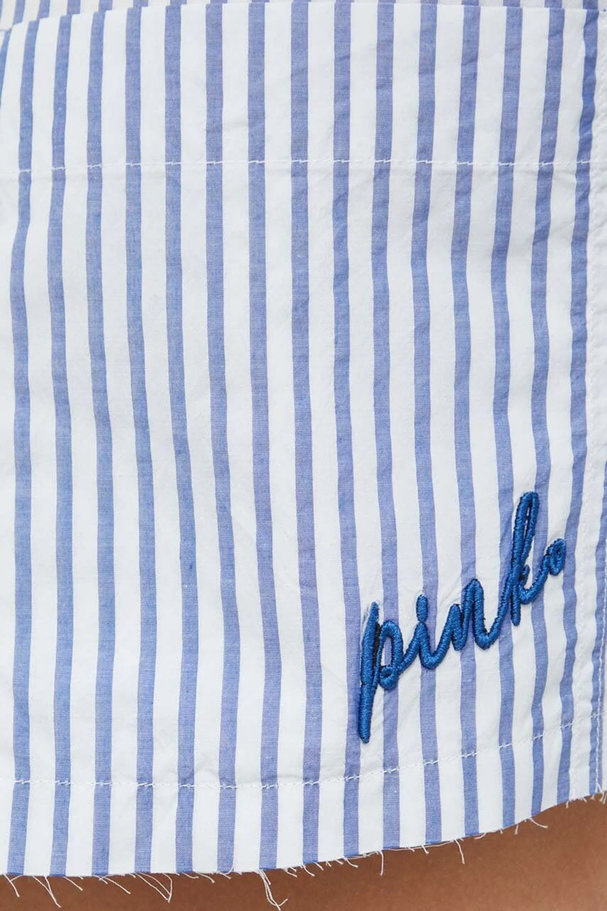 Pinko Çizgili Pamuklu Cepli Crop Bayan Gömlek 103060A1OMZE5 MAVİ-BEYAZ - 10