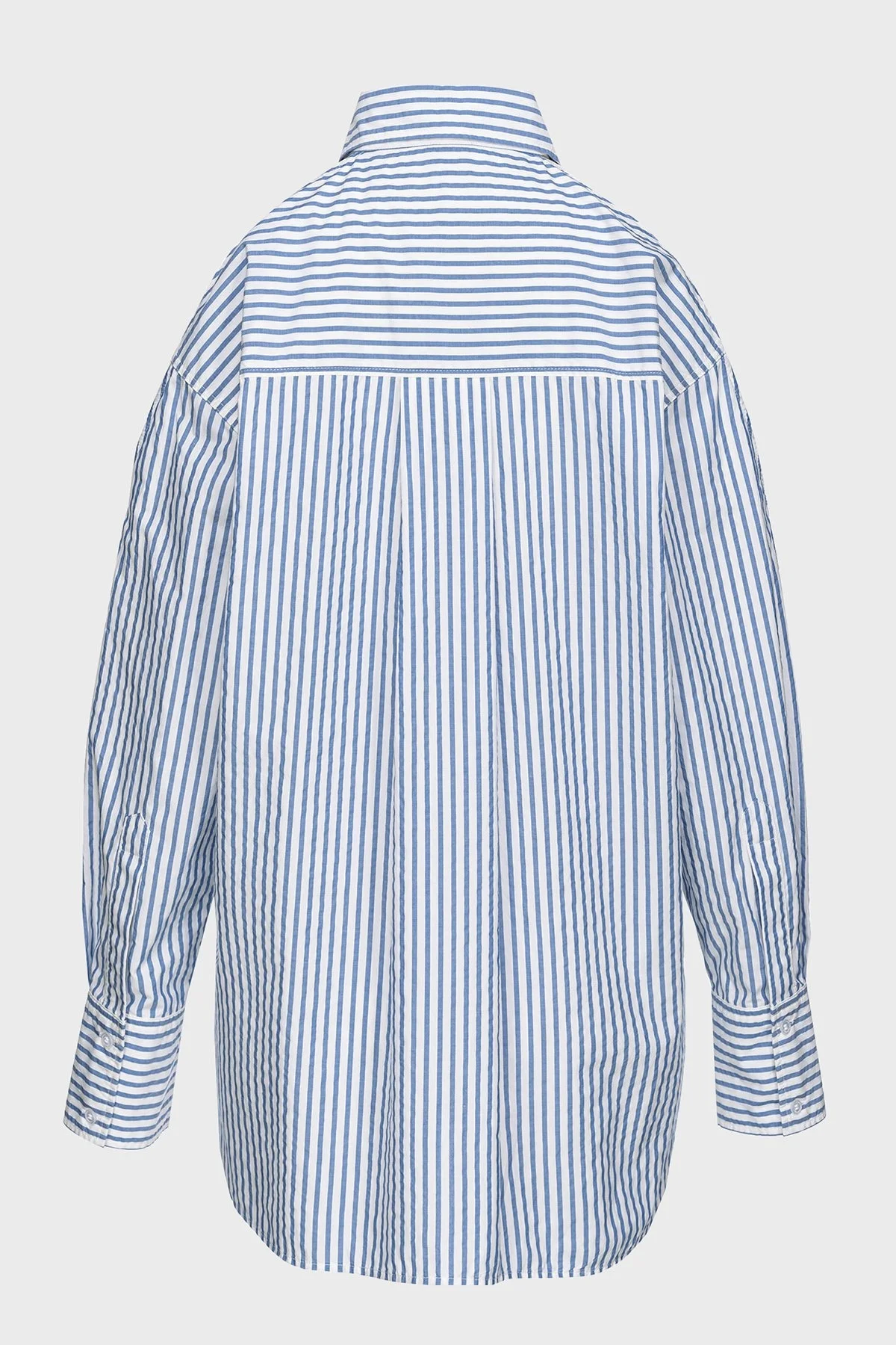 Pinko Çizgili Pamuklu Oversize Fit Omuzları Açık Bayan Gömlek 103058A1OMZE5 MAVİ-BEYAZ - 12