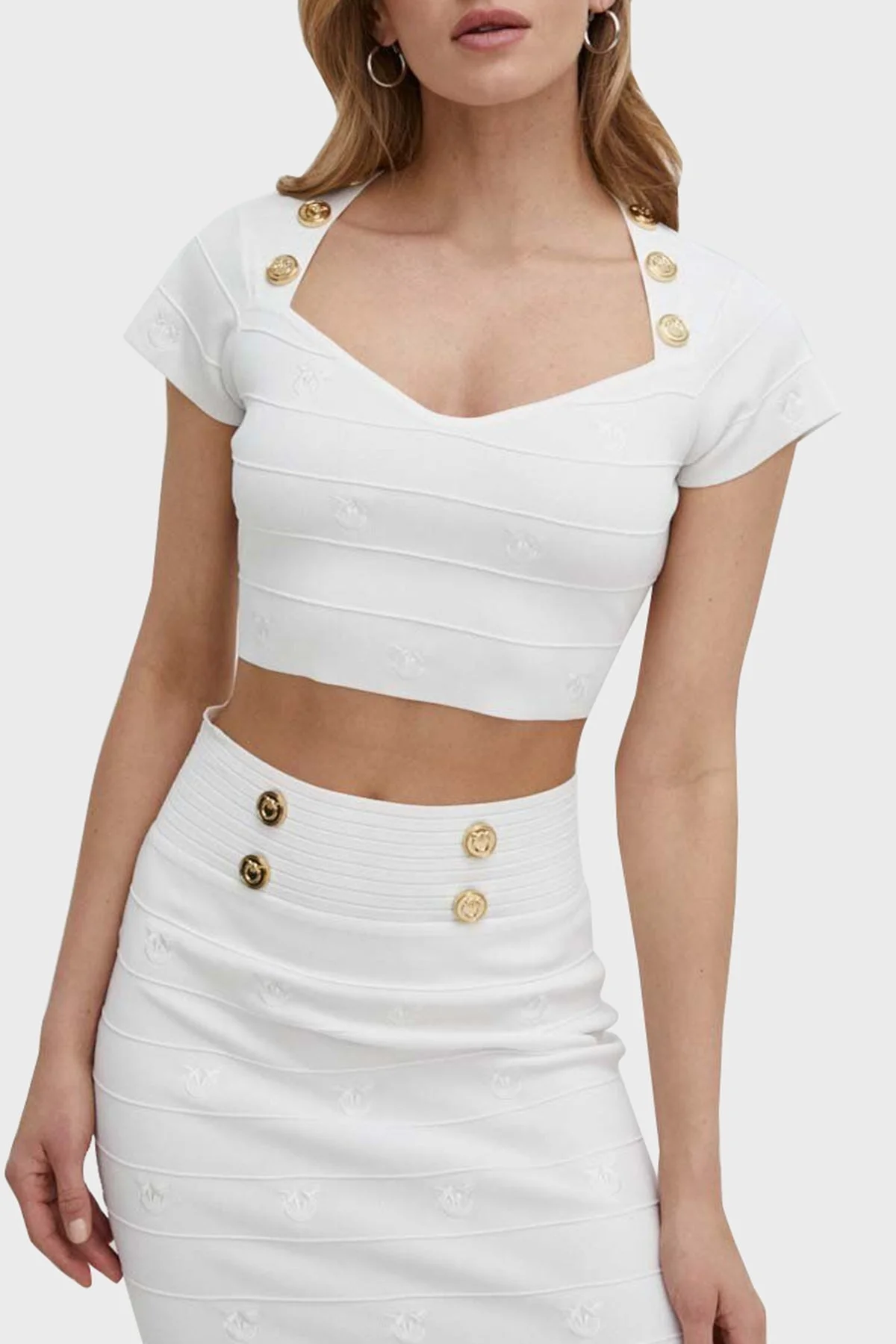 Pinko Düğme Detaylı V Yaka Slim Fit Bayan Bluz 102882A1LKZ04 BEYAZ - 1