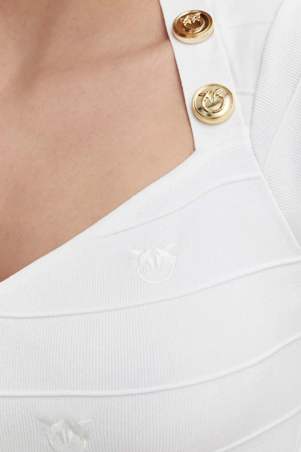 Pinko Düğme Detaylı V Yaka Slim Fit Bayan Bluz 102882A1LKZ04 BEYAZ - 5