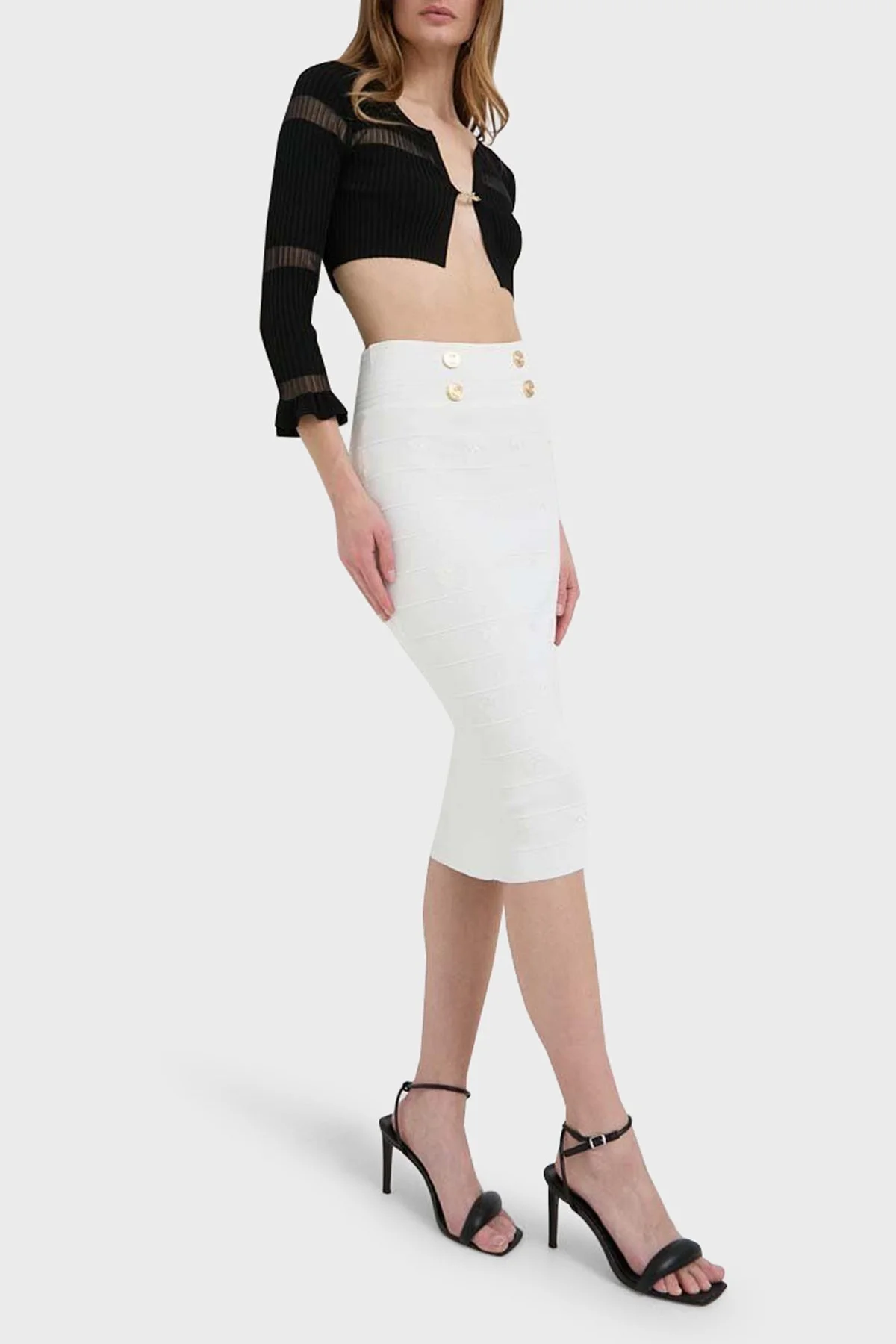 Pinko Düğme Detaylı Yüksek Bel Midi Boy Kalem Bayan Etek 102883A1LKZ04 BEYAZ - 7