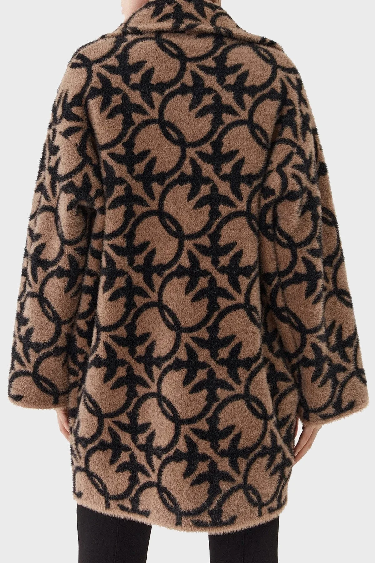 Pinko Düğmeli Cepli Mono Yaka Regular Fit Kruvaze Bayan Kaban 101573 A116 CZ3 KAHVE-SİYAH - 3