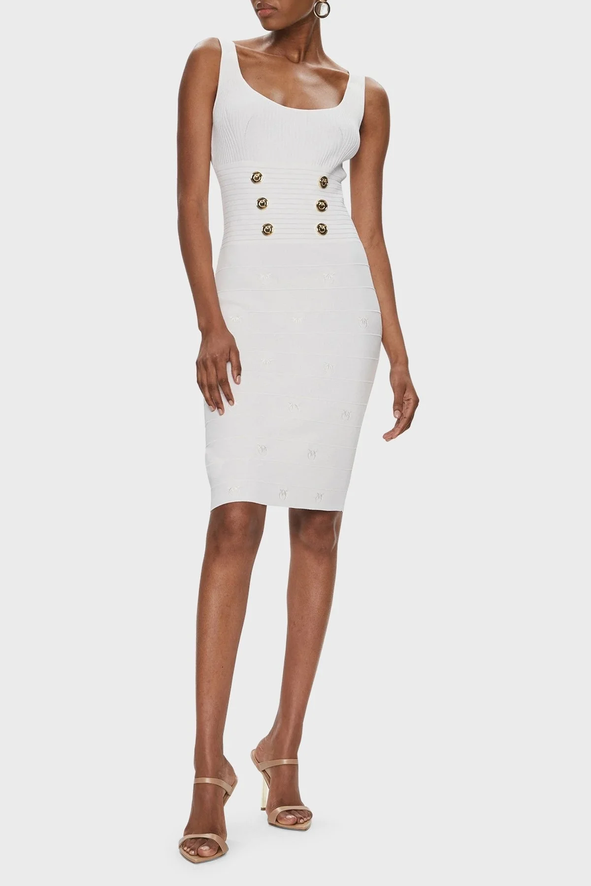Pinko Esnek Slim Fit Askılı Mini Bayan Elbise 102879A1LKZ04 BEYAZ - 3