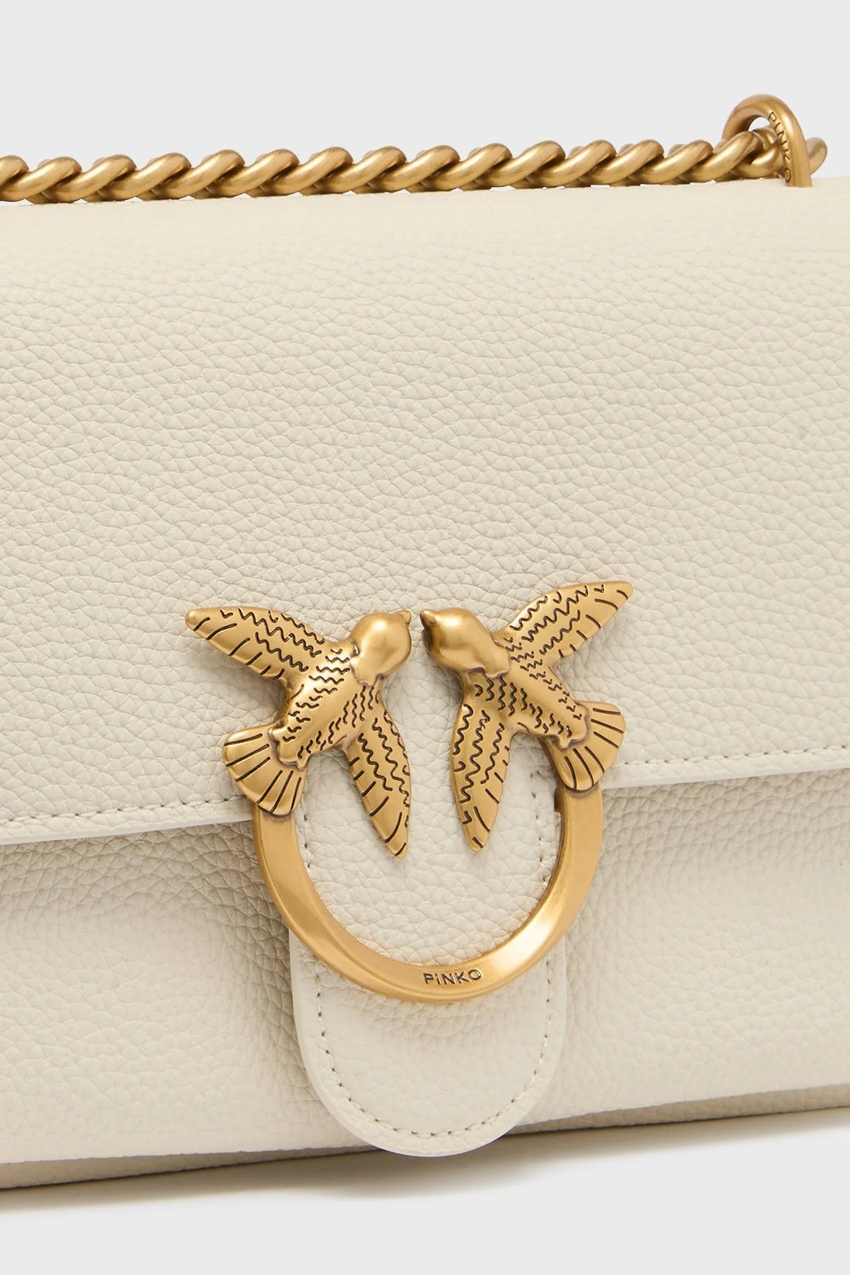 Pinko Hakiki Deri Ayarlanabilir Zincir Askılı Bayan Çanta 104528 A29Q Z14Q EKRU - 5