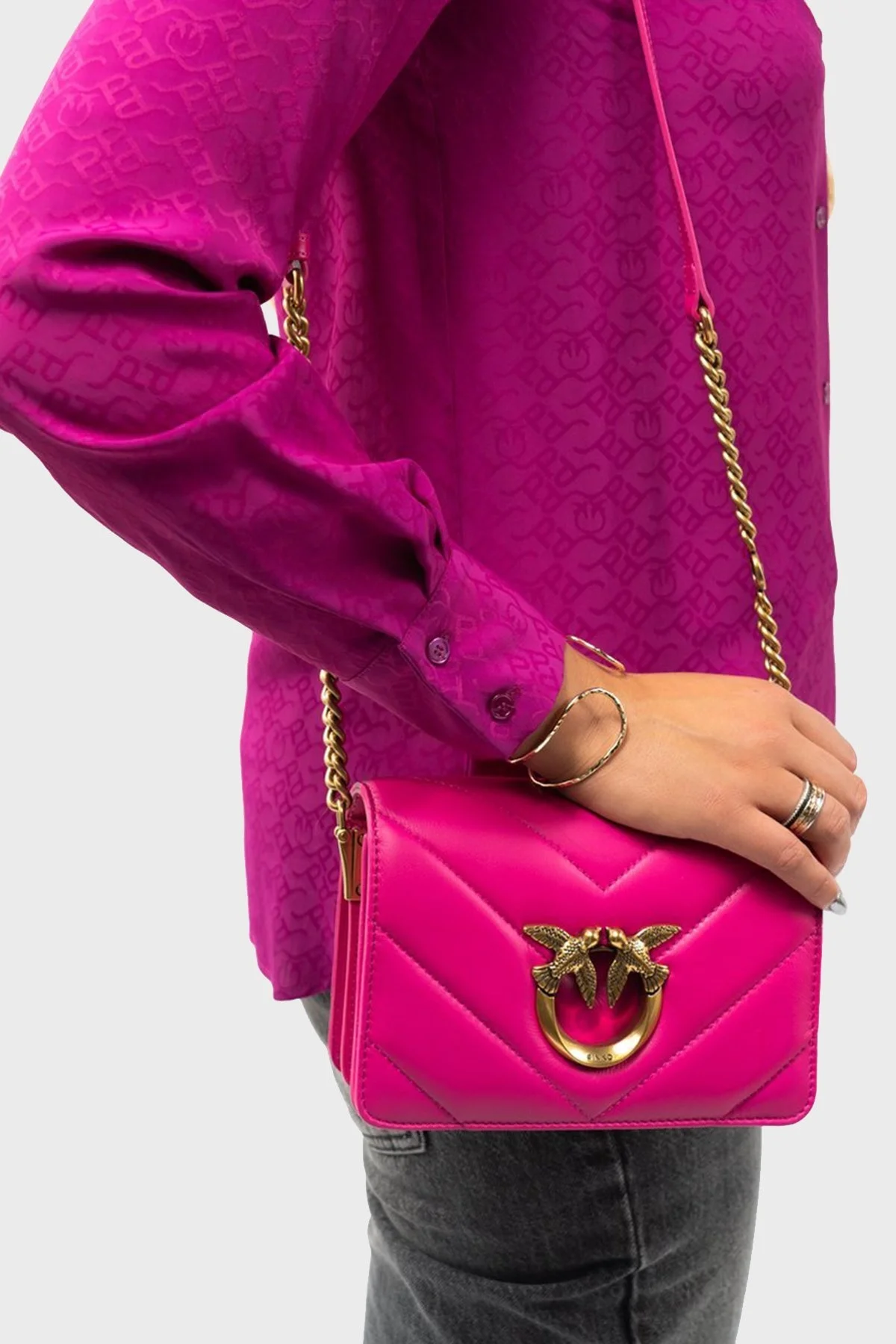 Pinko Hakiki Deri Ayarlanabilir Zincirli Omuz Askılı Bayan Çanta 100067 A136 N17Q FUŞYA - 2