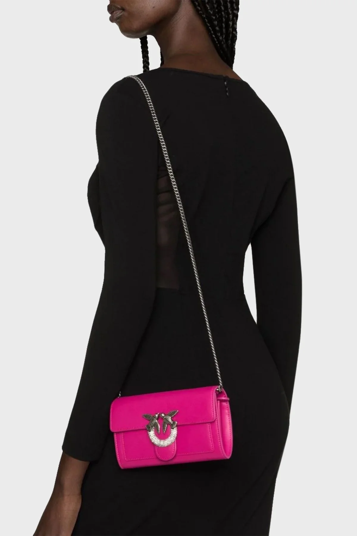 Pinko Hakiki Deri Çıkarılabilir Zincir Askılı Bayan Cüzdan 100062 A10I N17O PEMBE - 2