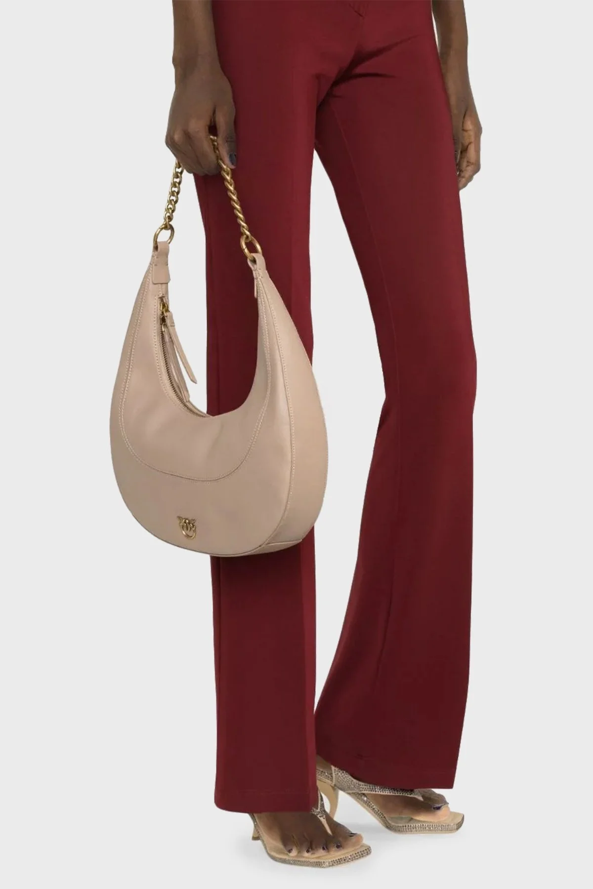 Pinko Hakiki Deri Fermuarlı Omuz Bayan Çanta 101526 A0QO D01Q BEJ - 2