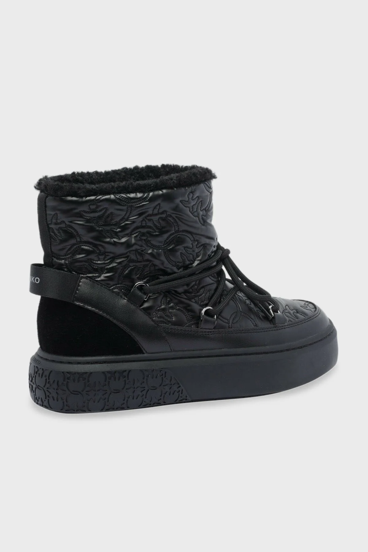 Pinko Hakiki Deri Kabartmalı Logo Baskılı Kalın Taban Bayan Kar Botu SS0101 T036 Z99 SİYAH - 2