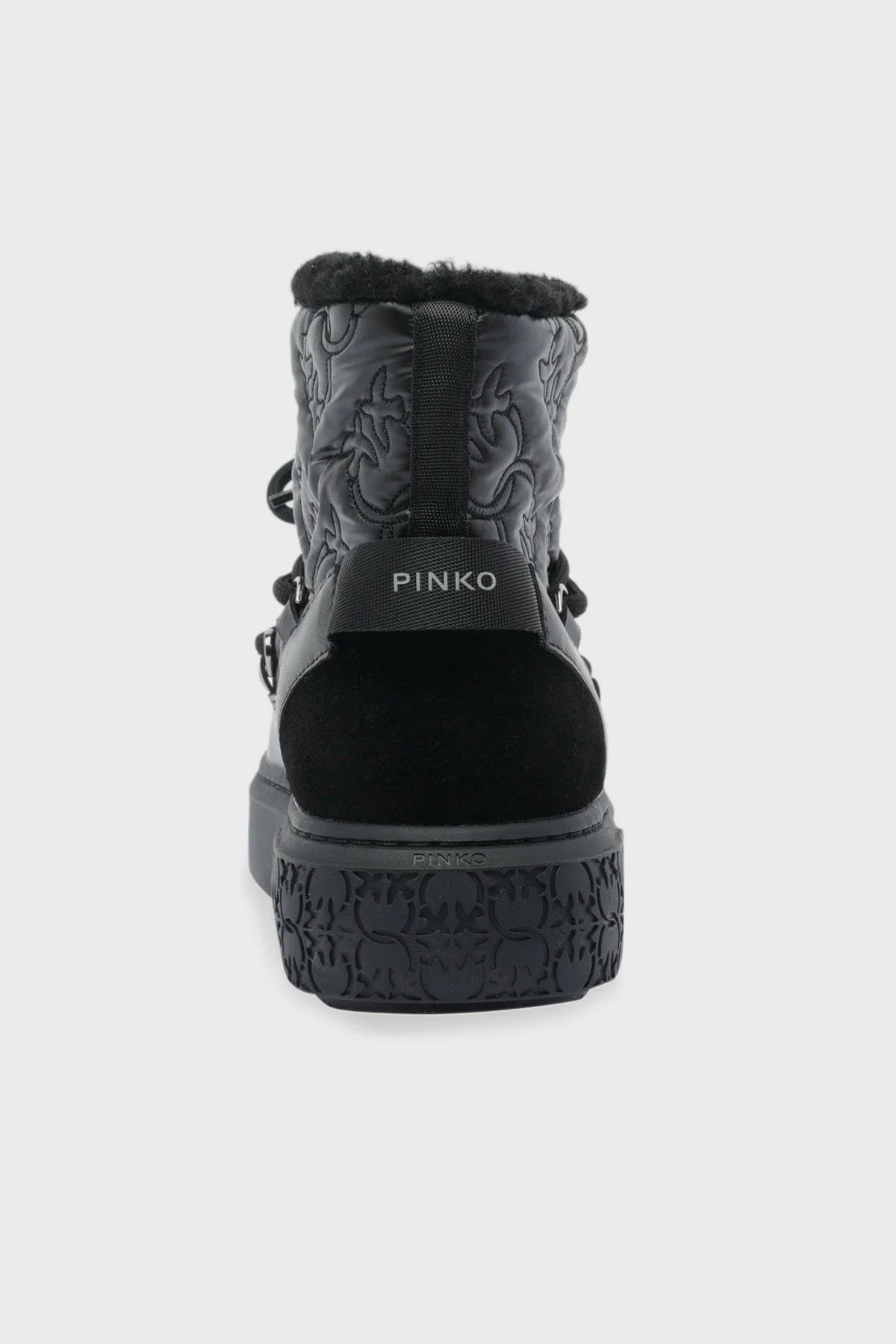 Pinko Hakiki Deri Kabartmalı Logo Baskılı Kalın Taban Bayan Kar Botu SS0101 T036 Z99 SİYAH - 4