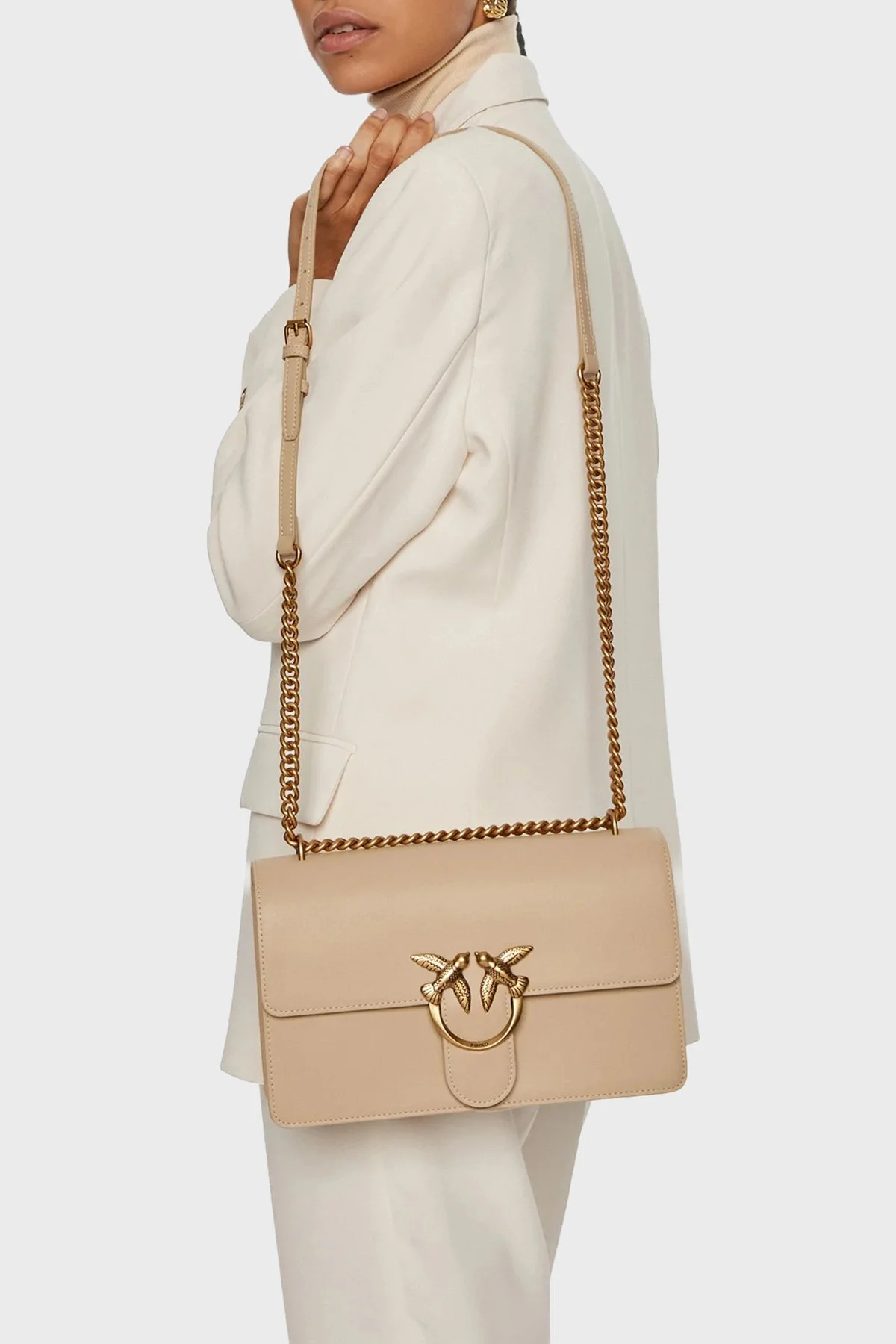 Pinko Hakiki Deri Zincirli Omuz Askılı Bayan Çanta 100941 A0F1 C50Q BEJ - 2