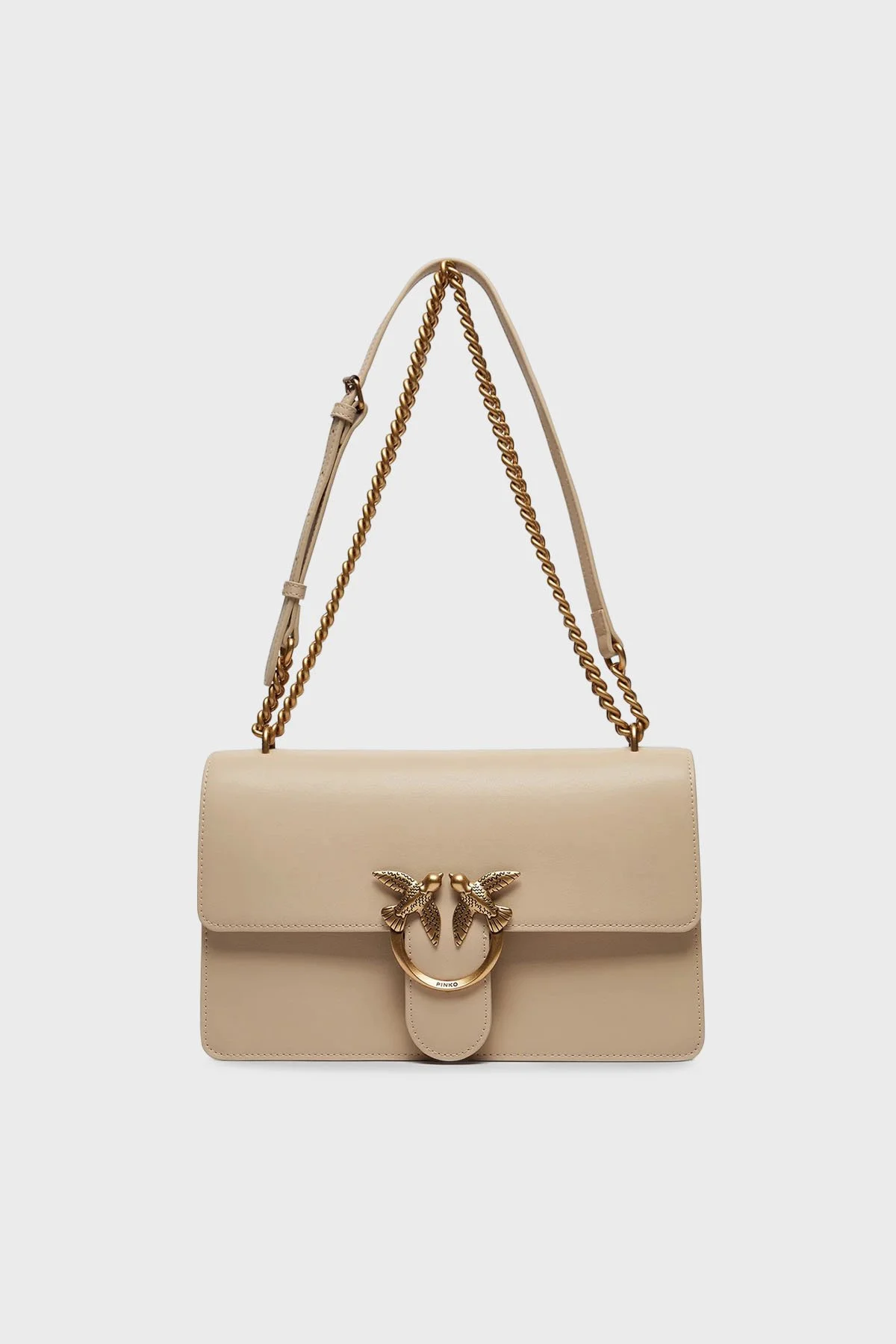 Pinko Hakiki Deri Zincirli Omuz Askılı Bayan Çanta 100941 A0F1 C50Q BEJ - 4