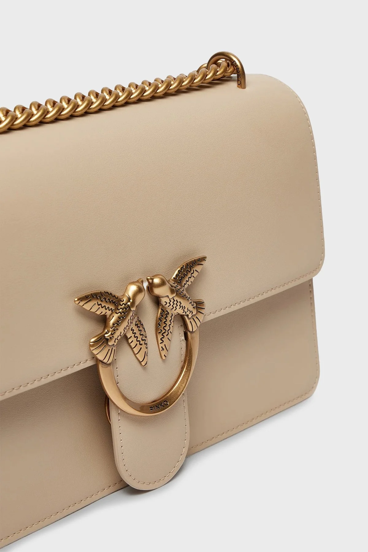 Pinko Hakiki Deri Zincirli Omuz Askılı Bayan Çanta 100941 A0F1 C50Q BEJ - 5