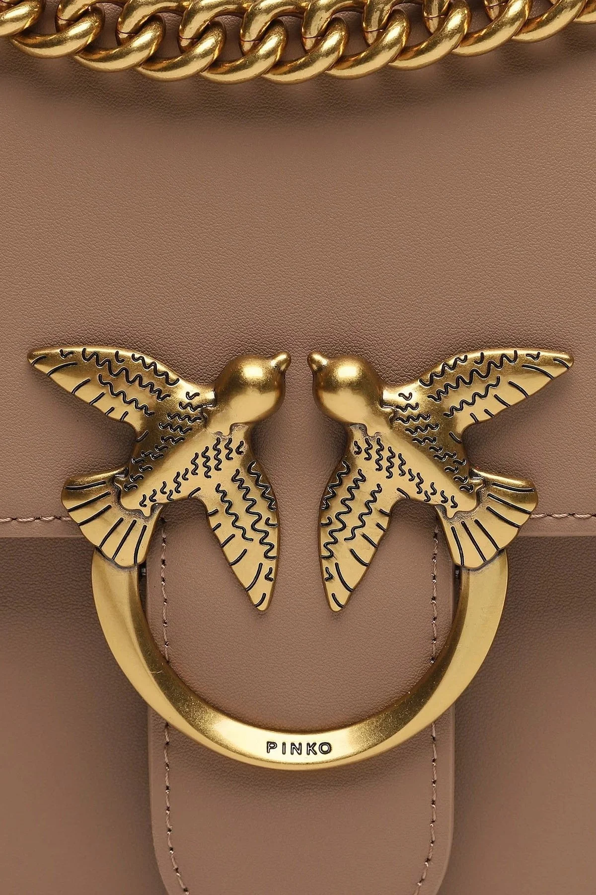 Pinko Hakiki Deri Zincirli Omuz Askılı Bayan Çanta 100941 A0F1 D01Q BEJ - 4
