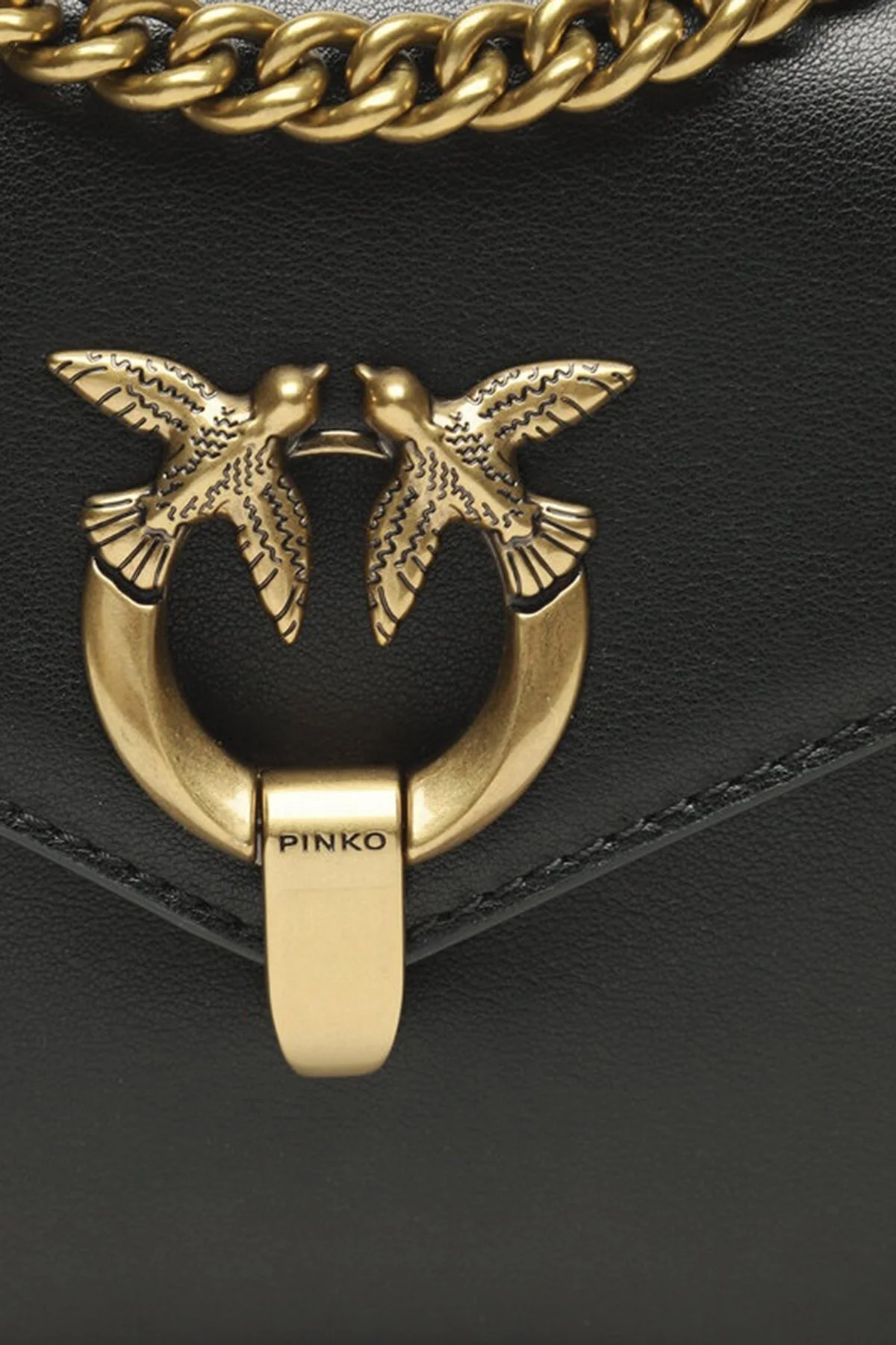 Pinko Hakiki Deri Zincirli Omuz Askılı Bayan Çanta 101749 A0QO Z99Q SİYAH - 3