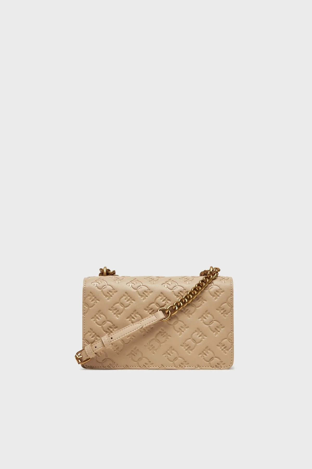 Pinko Kabartmalı Logo Baskılı Ayarlanabilir Askılı Bayan Çanta 100074 A1YB C50Q BEJ - 7