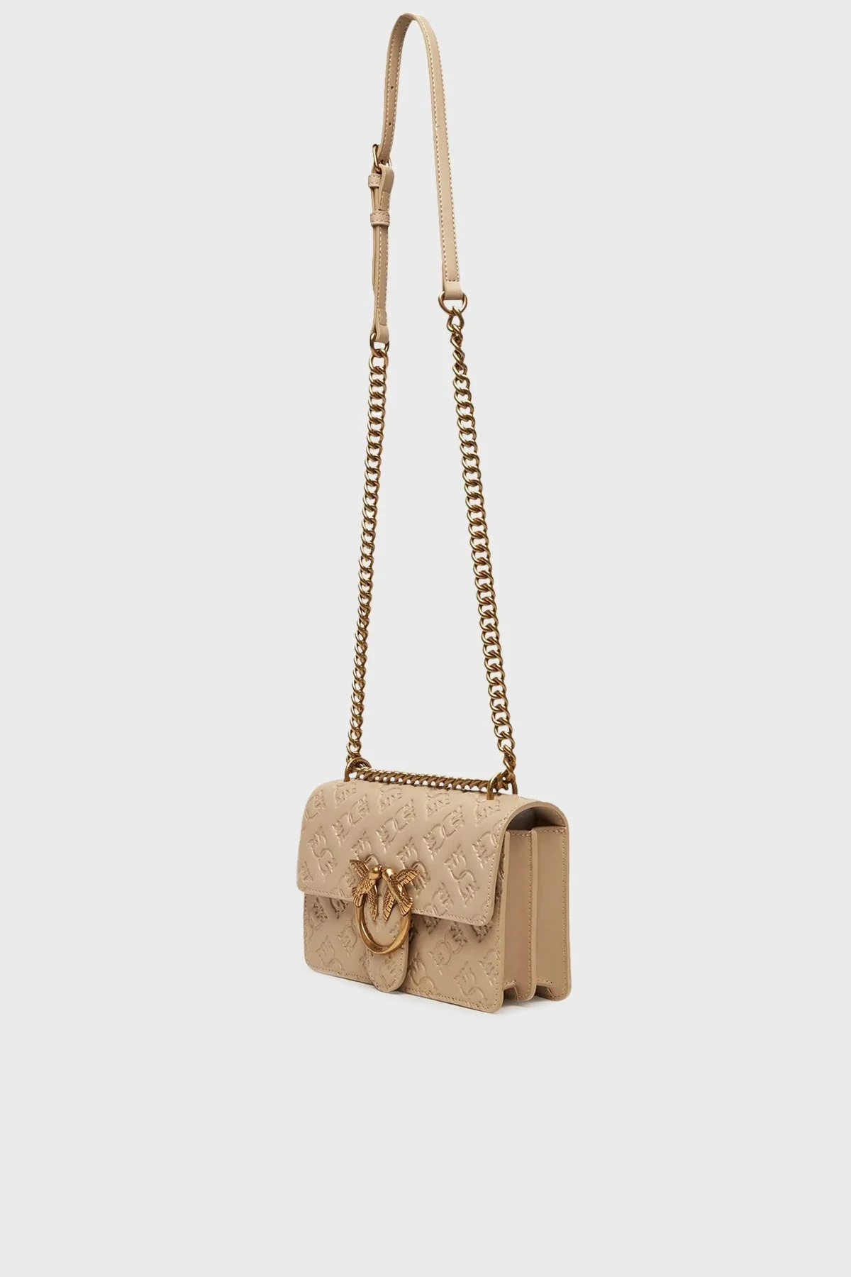 Pinko Kabartmalı Logo Baskılı Ayarlanabilir Askılı Bayan Çanta 100074 A1YB C50Q BEJ - 8