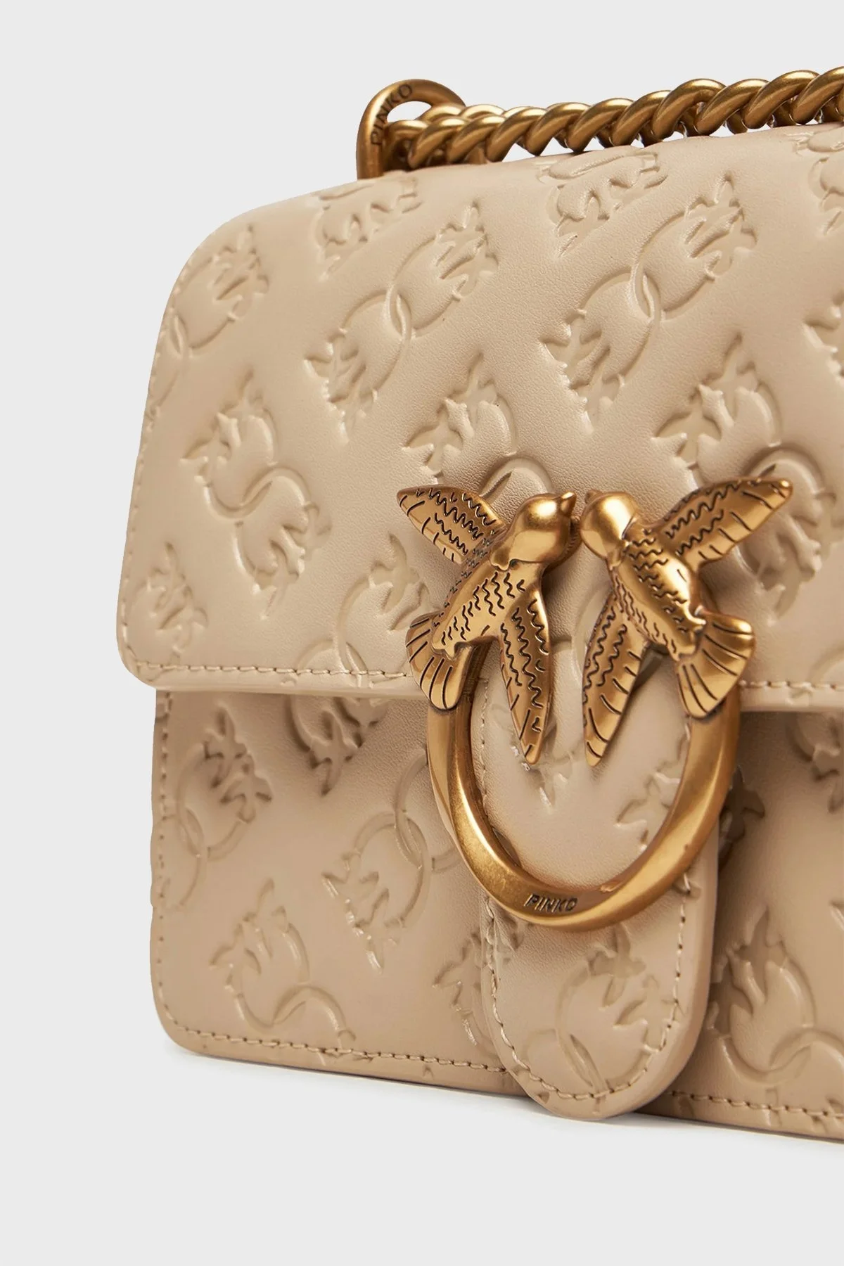 Pinko Kabartmalı Logo Baskılı Ayarlanabilir Askılı Bayan Çanta 100074 A1YB C50Q BEJ - 10