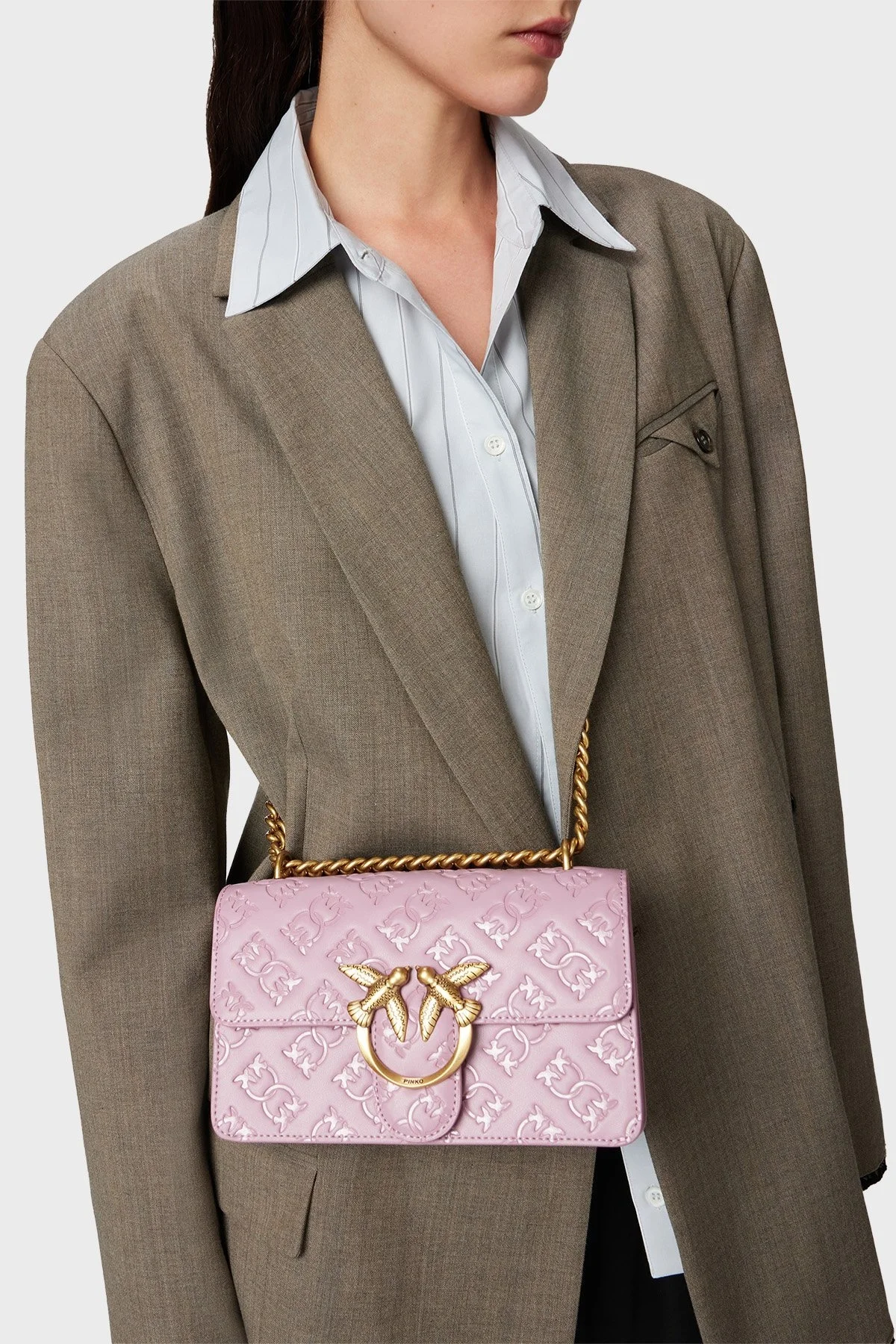 Pinko Kabartmalı Logo Baskılı Ayarlanabilir Askılı Bayan Çanta 100074 A1YB N46Q LİLA - 8