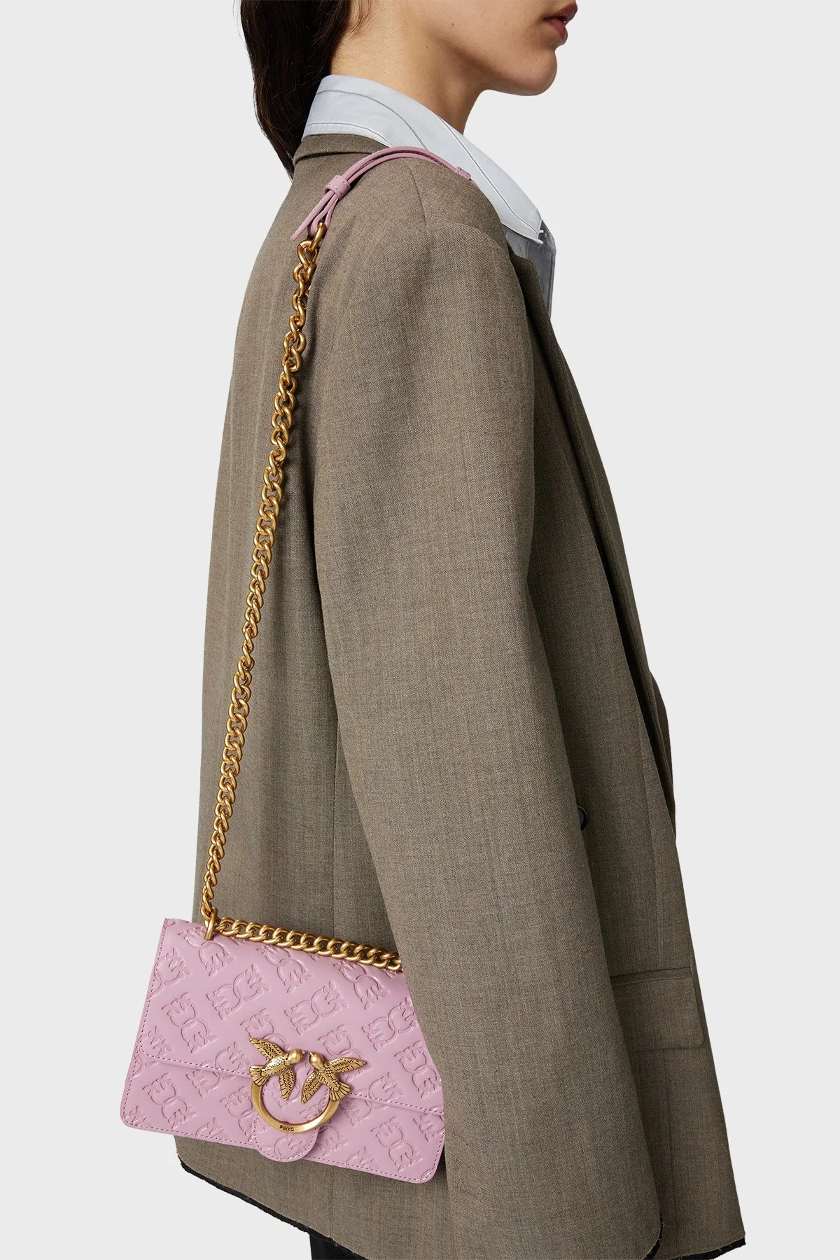 Pinko Kabartmalı Logo Baskılı Ayarlanabilir Askılı Kadın Çanta 100074 A1YB N46Q LİLA - 3