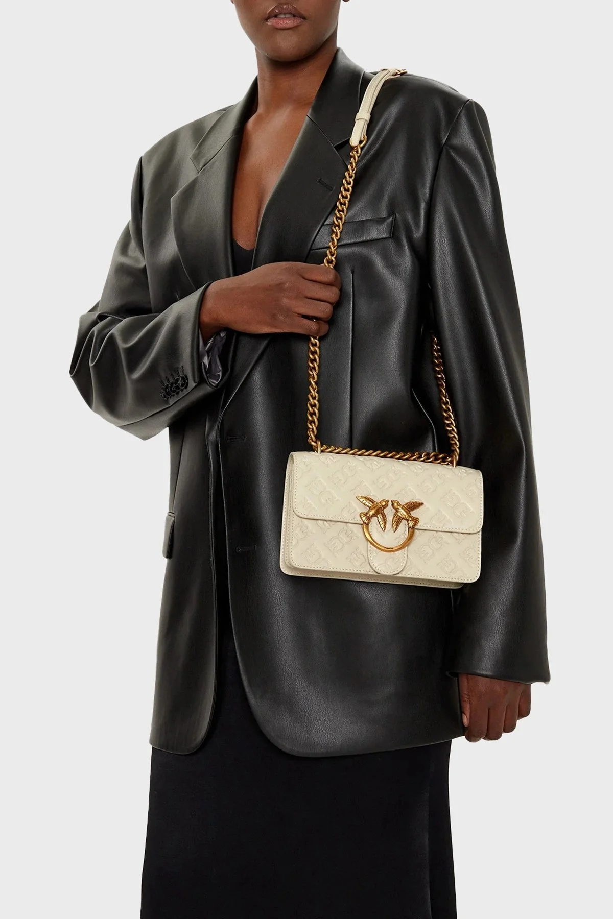 Pinko Kabartmalı Logo Baskılı Ayarlanabilir Askılı Bayan Çanta 100074 A1YB Z14Q EKRU - 7