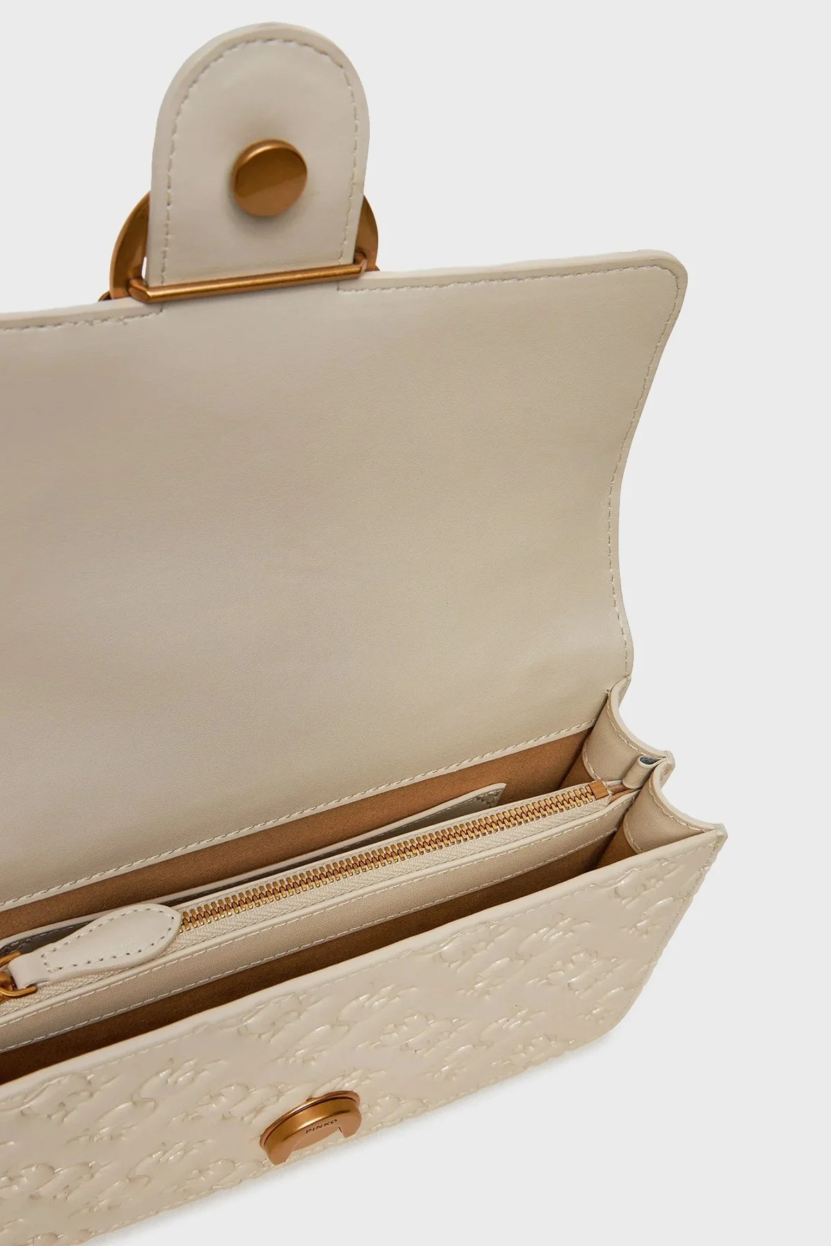 Pinko Kabartmalı Logo Baskılı Ayarlanabilir Askılı Bayan Çanta 100074 A1YB Z14Q EKRU - 9