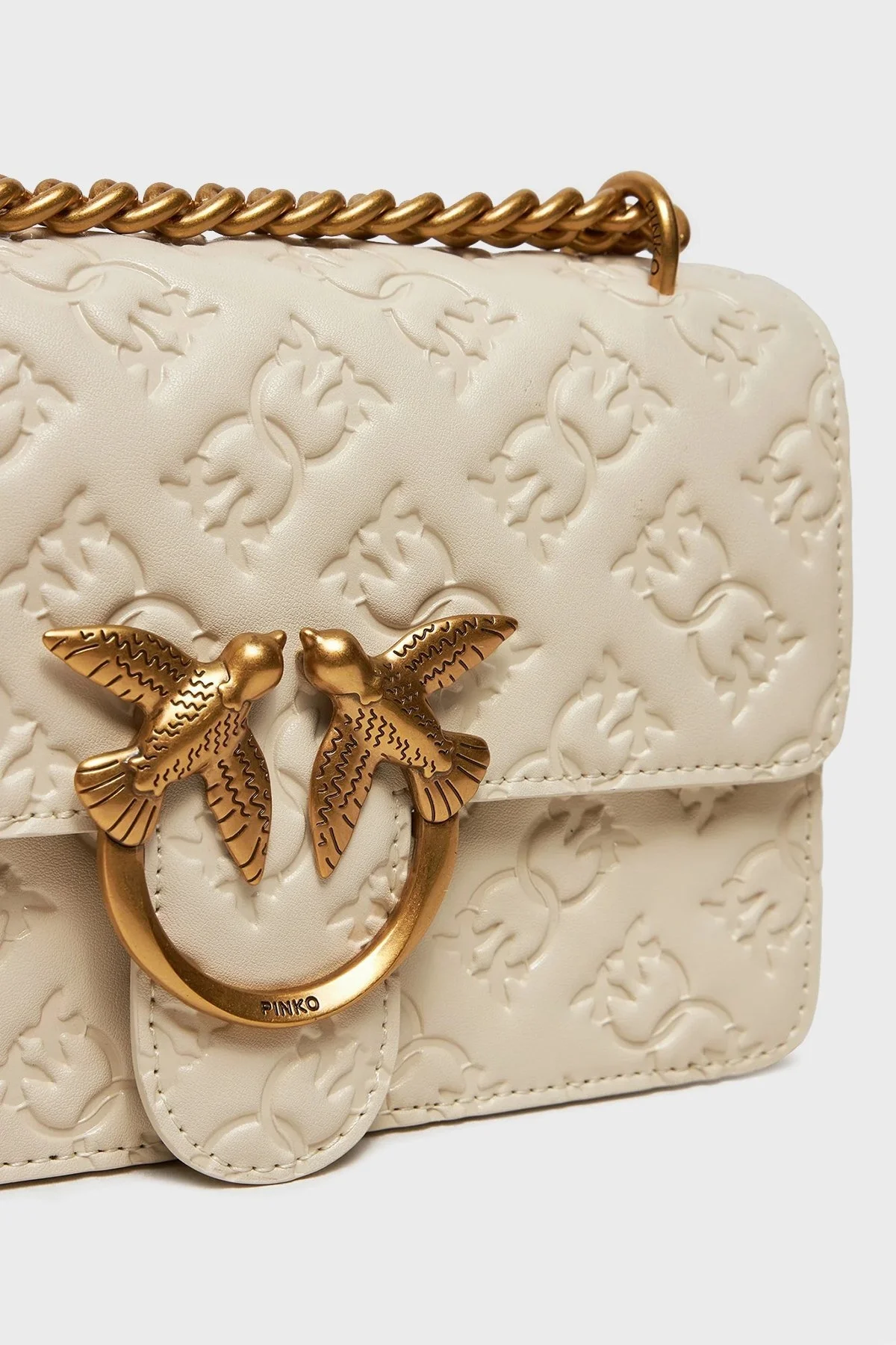 Pinko Kabartmalı Logo Baskılı Ayarlanabilir Askılı Bayan Çanta 100074 A1YB Z14Q EKRU - 10