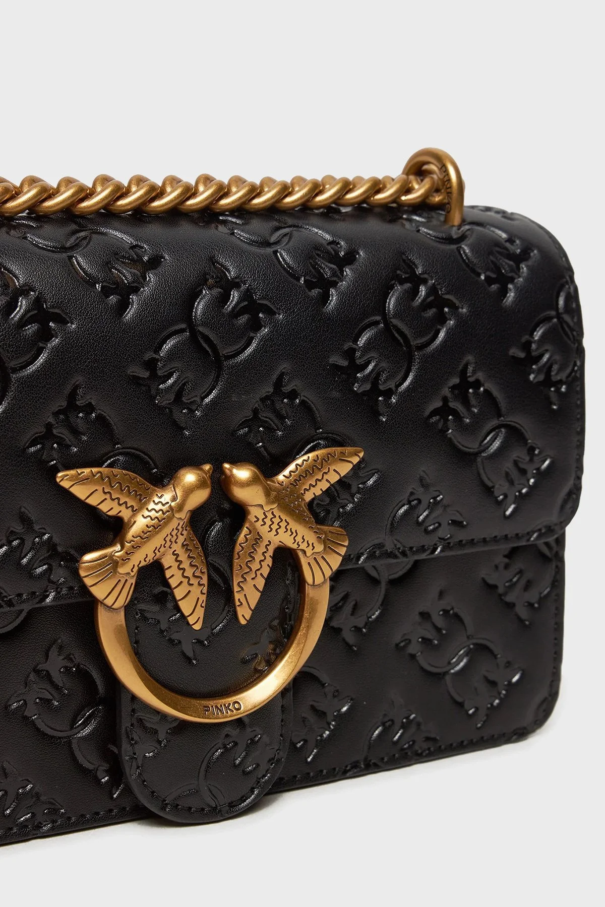 Pinko Kabartmalı Logo Baskılı Ayarlanabilir Askılı Kadın Çanta 100074 A1YB Z99Q SİYAH - 5