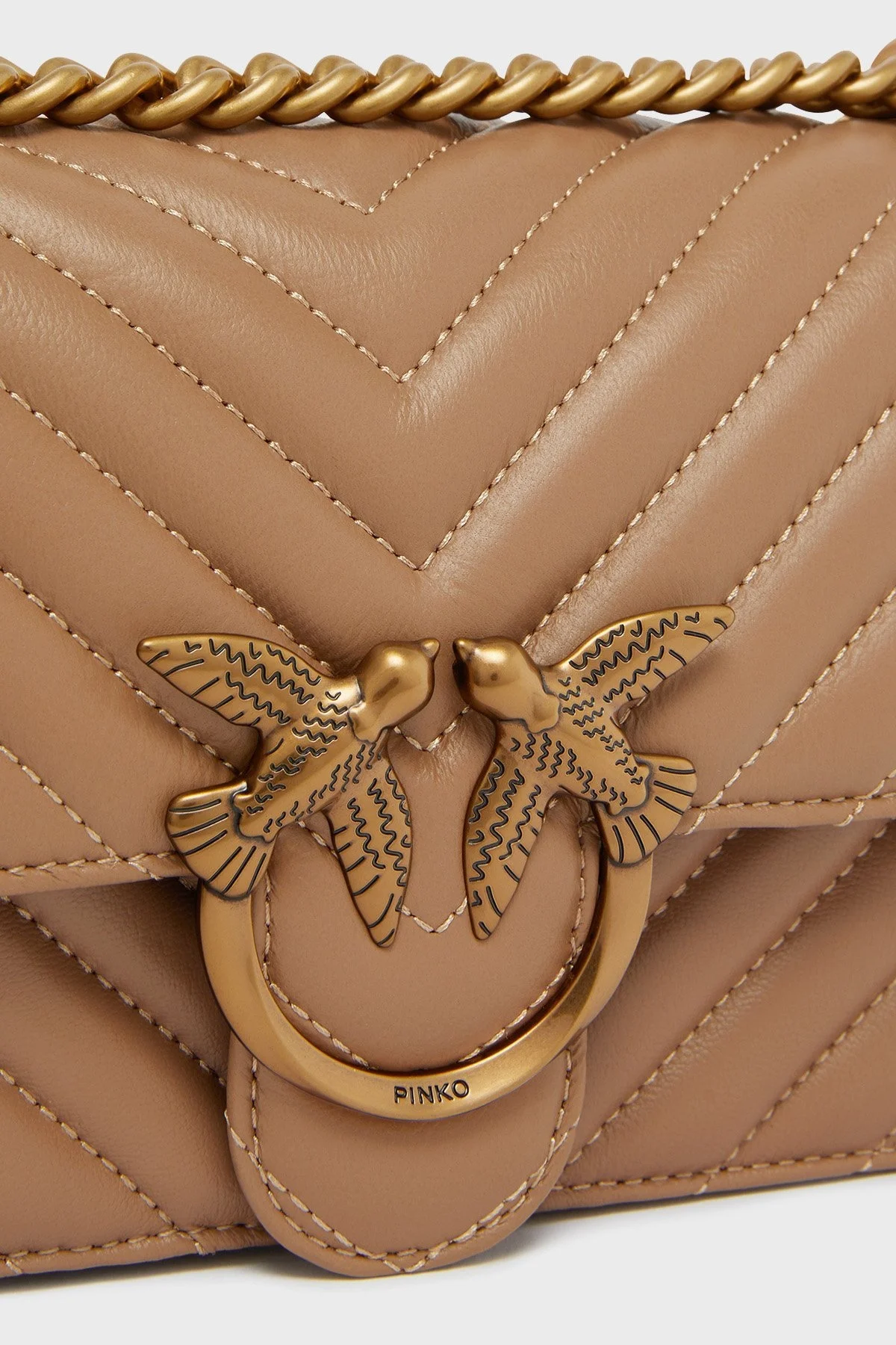 Pinko Kapitoneli Hakiki Deri Ayarlanabilir Zincir Askılı Bayan Çanta 100074 A0GK D01Q KAHVE - 10