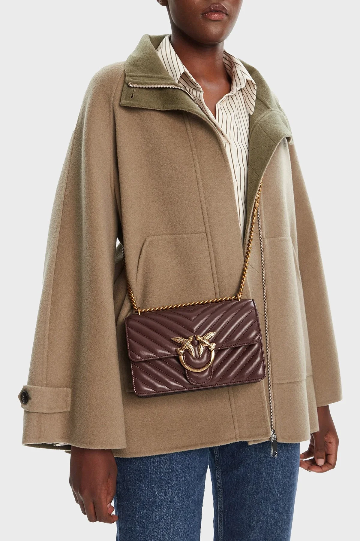 Pinko Kapitoneli Hakiki Deri Ayarlanabilir Zincir Askılı Bayan Çanta 100074 A0GK L86Q BORDO - 2