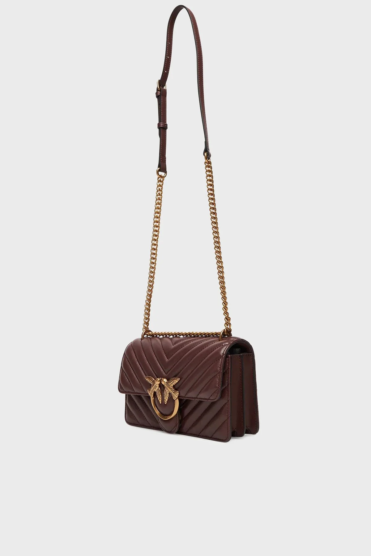 Pinko Kapitoneli Hakiki Deri Ayarlanabilir Zincir Askılı Bayan Çanta 100074 A0GK L86Q BORDO - 4