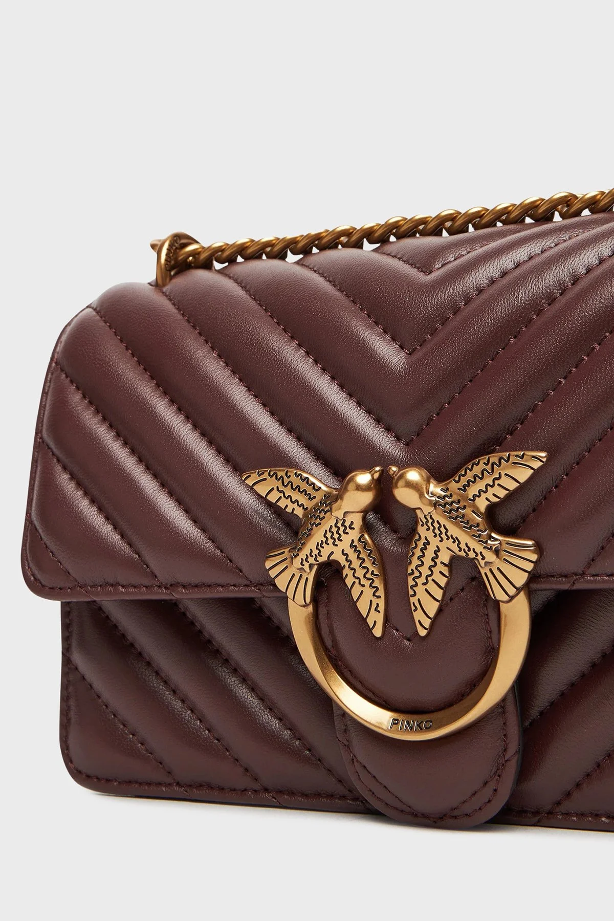 Pinko Kapitoneli Hakiki Deri Ayarlanabilir Zincir Askılı Bayan Çanta 100074 A0GK L86Q BORDO - 5