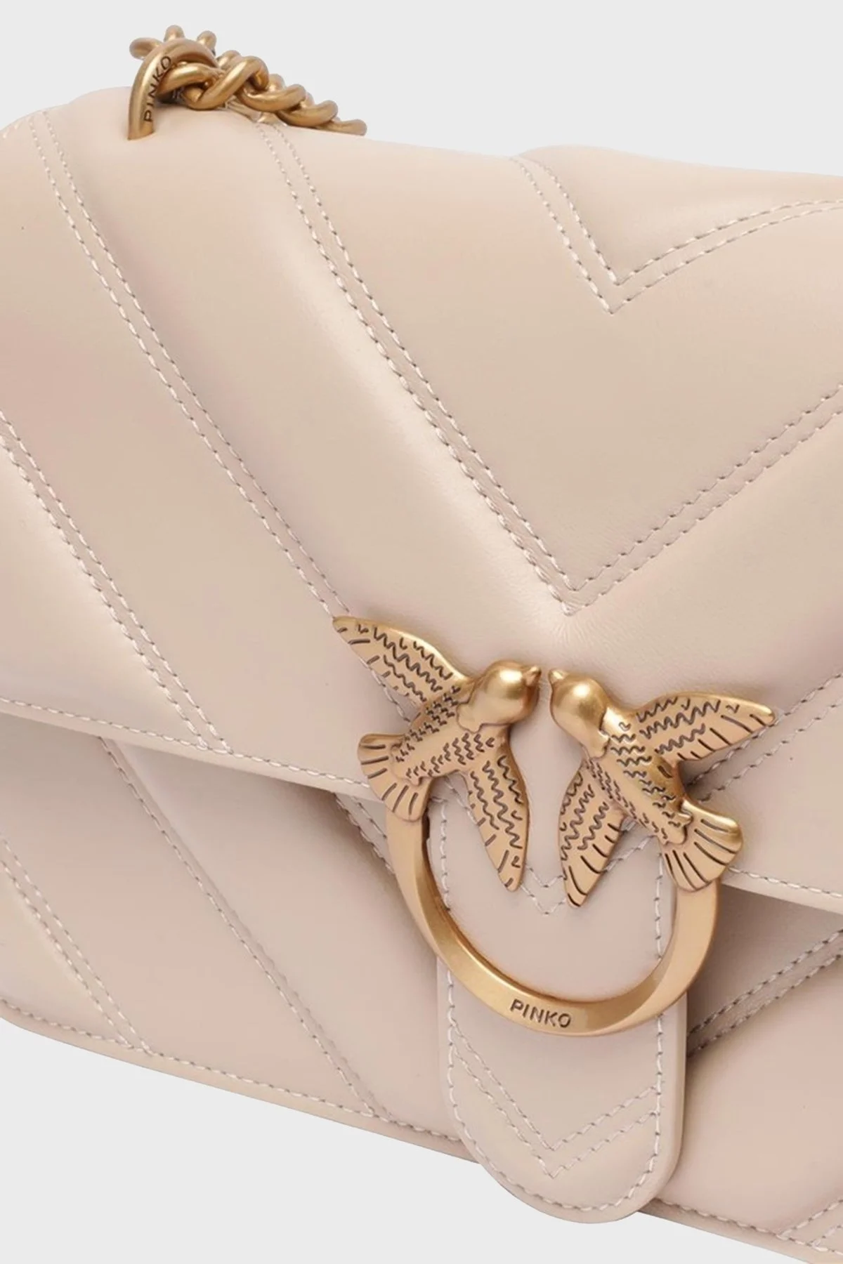 Pinko Kapitoneli Hakiki Deri Ayarlanabilir Zincir Askılı Bayan Çanta 104549 A26Z C50Q BEJ - 8