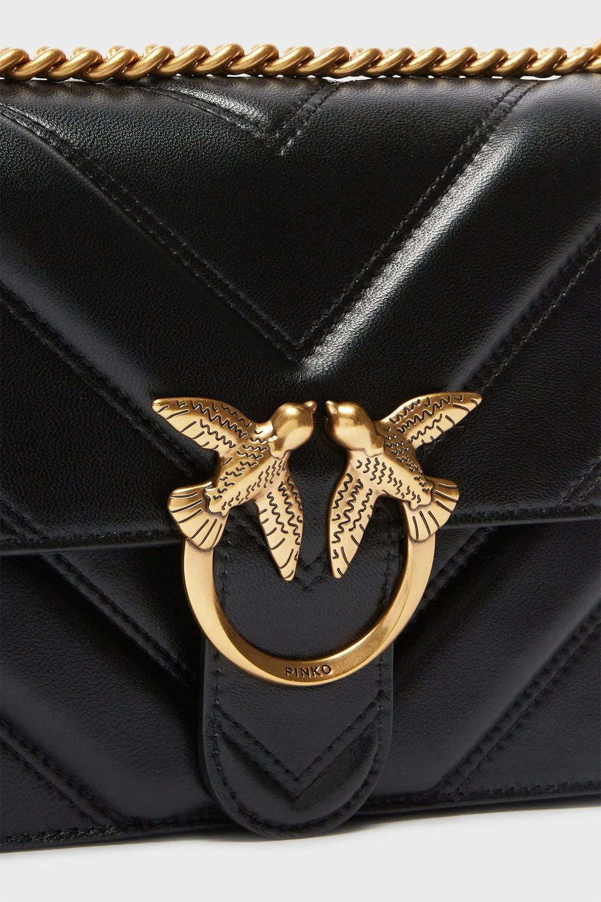 Pinko Kapitoneli Hakiki Deri Ayarlanabilir Zincir Askılı Bayan Çanta 104549 A26Z Z99Q SİYAH - 7