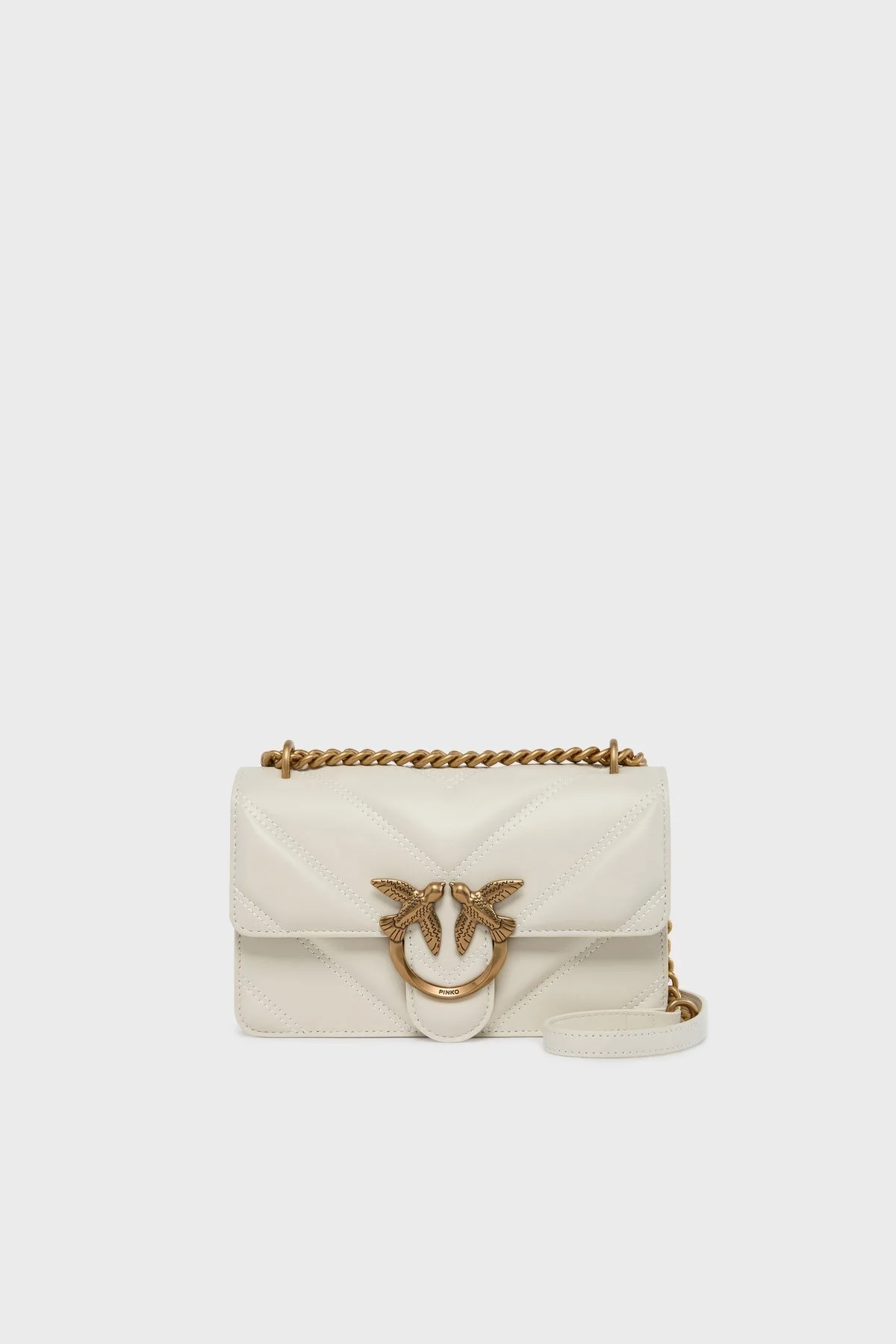 Pinko Kapitoneli Hakiki Deri Ayarlanabilir Zincir Askılı Bayan Çanta 104550 A26Z Z14Q BEYAZ - 5