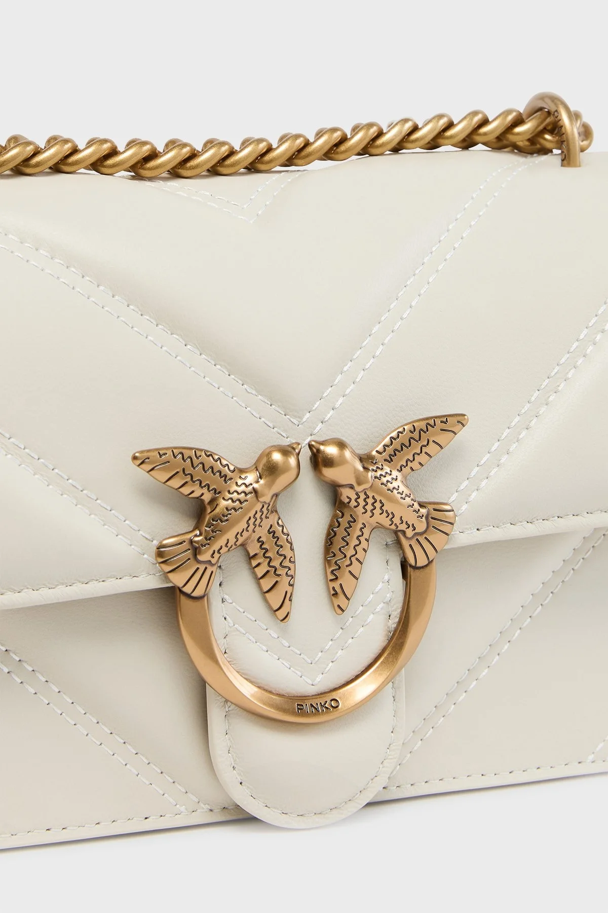 Pinko Kapitoneli Hakiki Deri Ayarlanabilir Zincir Askılı Bayan Çanta 104550 A26Z Z14Q BEYAZ - 7