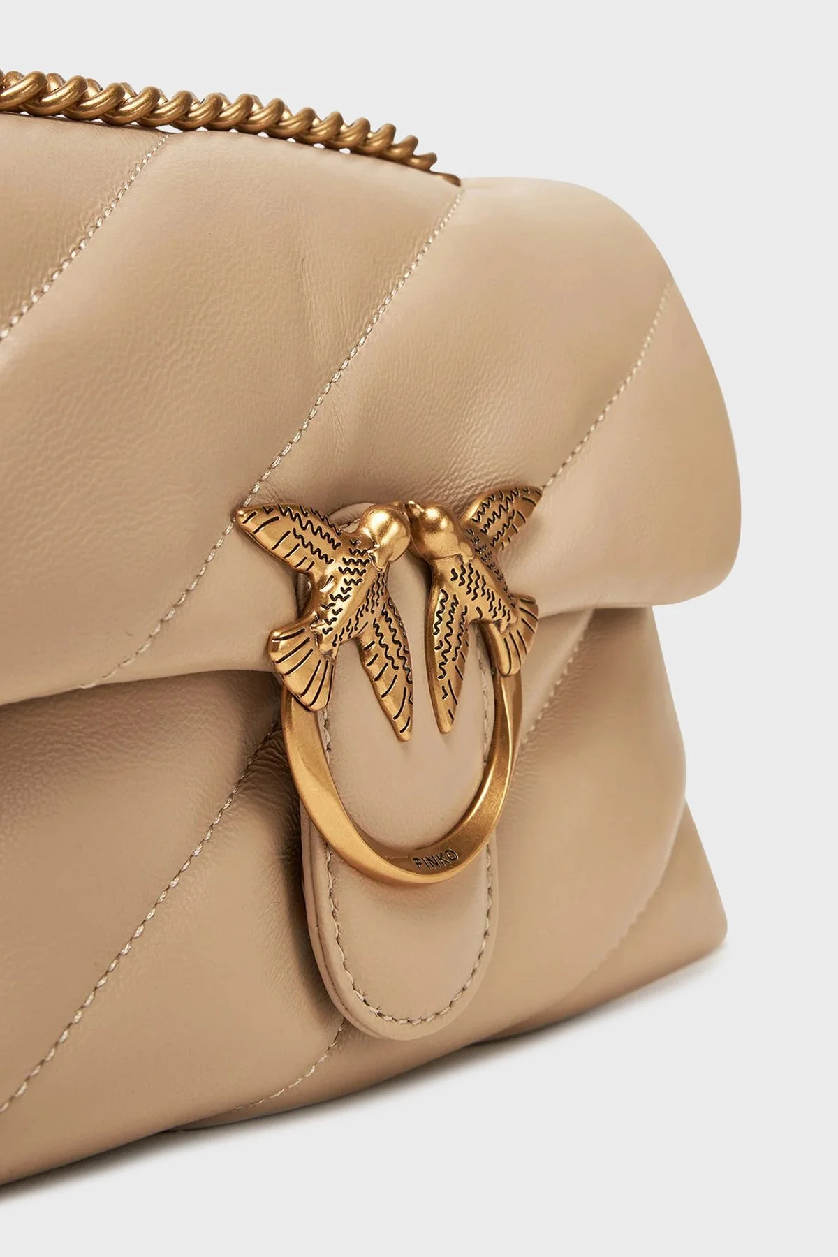 Pinko Kapitoneli Hakiki Deri Zincir Askılı Bayan Çanta 100039 A0F2 C50Q BEJ - 3