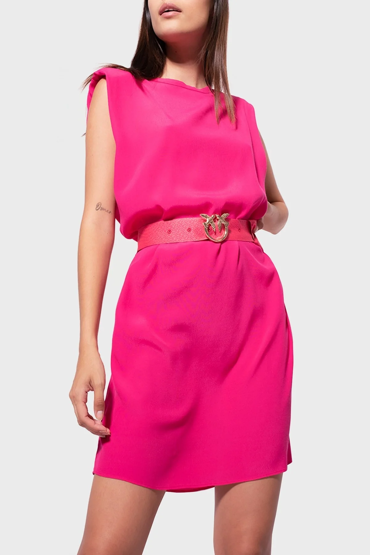Pinko Kemerli Kolsuz Regular Fit Mini Bayan Elbise 101138 A0US WWE FUŞYA - 10