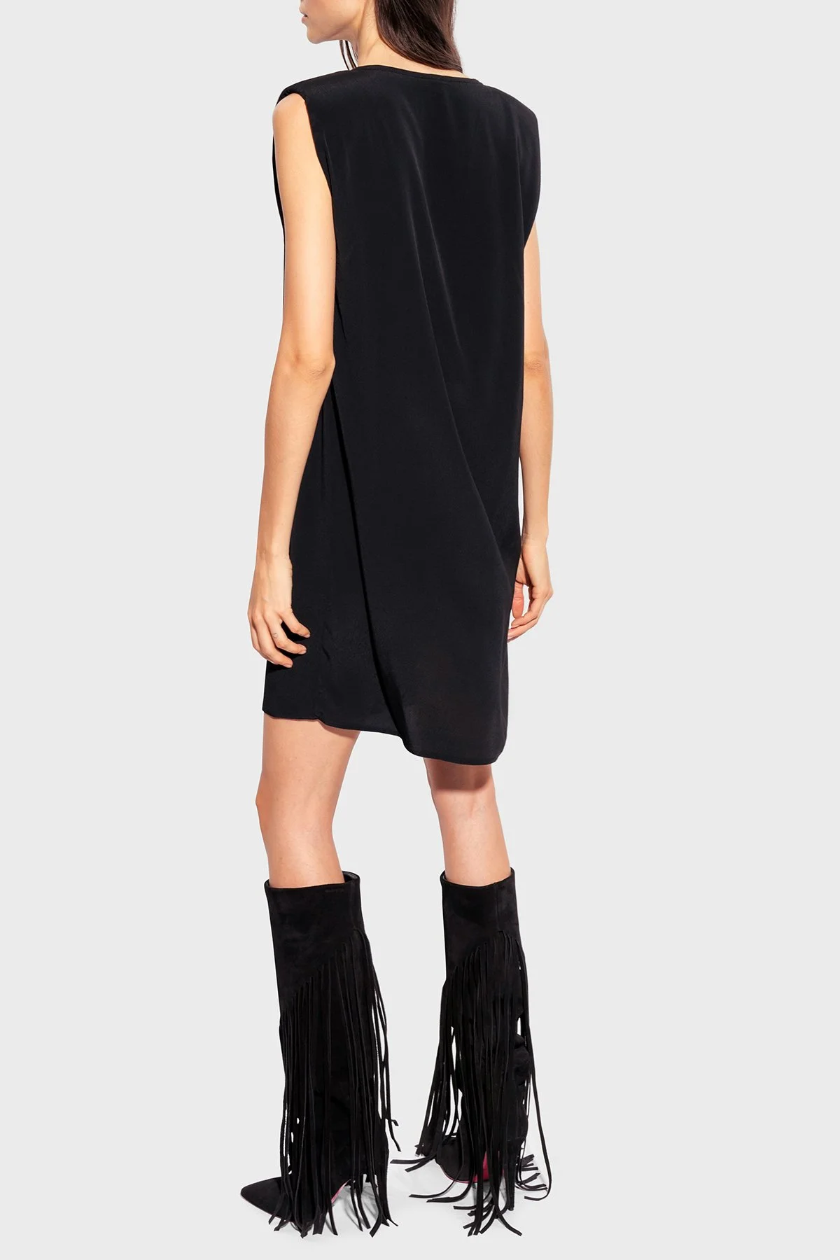 Pinko Kemerli Kolsuz Regular Fit Mini Kadın Elbise 101138 A0US Z99 SİYAH - 4