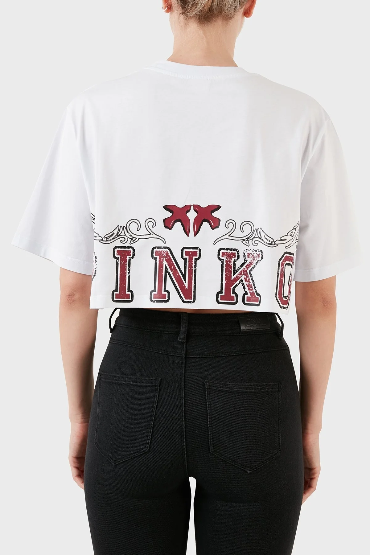 Pinko Logo Baskılı Bisiklet Yaka % 100 Pamuk Hafif Oversize Top Bayan T Shirt 101768 A13O Z09 BEYAZ - 2