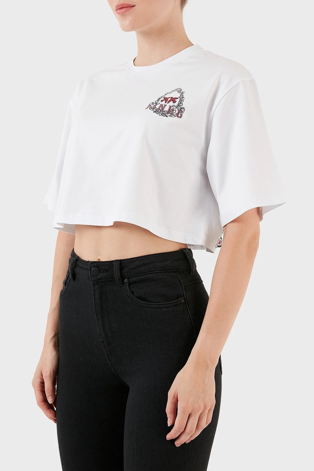 Pinko Logo Baskılı Bisiklet Yaka % 100 Pamuk Hafif Oversize Top Bayan T Shirt 101768 A13O Z09 BEYAZ - 3