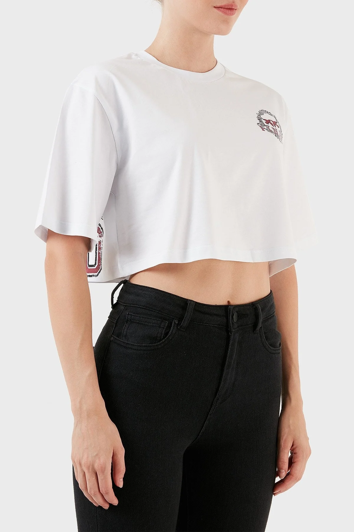 Pinko Logo Baskılı Bisiklet Yaka % 100 Pamuk Hafif Oversize Top Bayan T Shirt 101768 A13O Z09 BEYAZ - 4