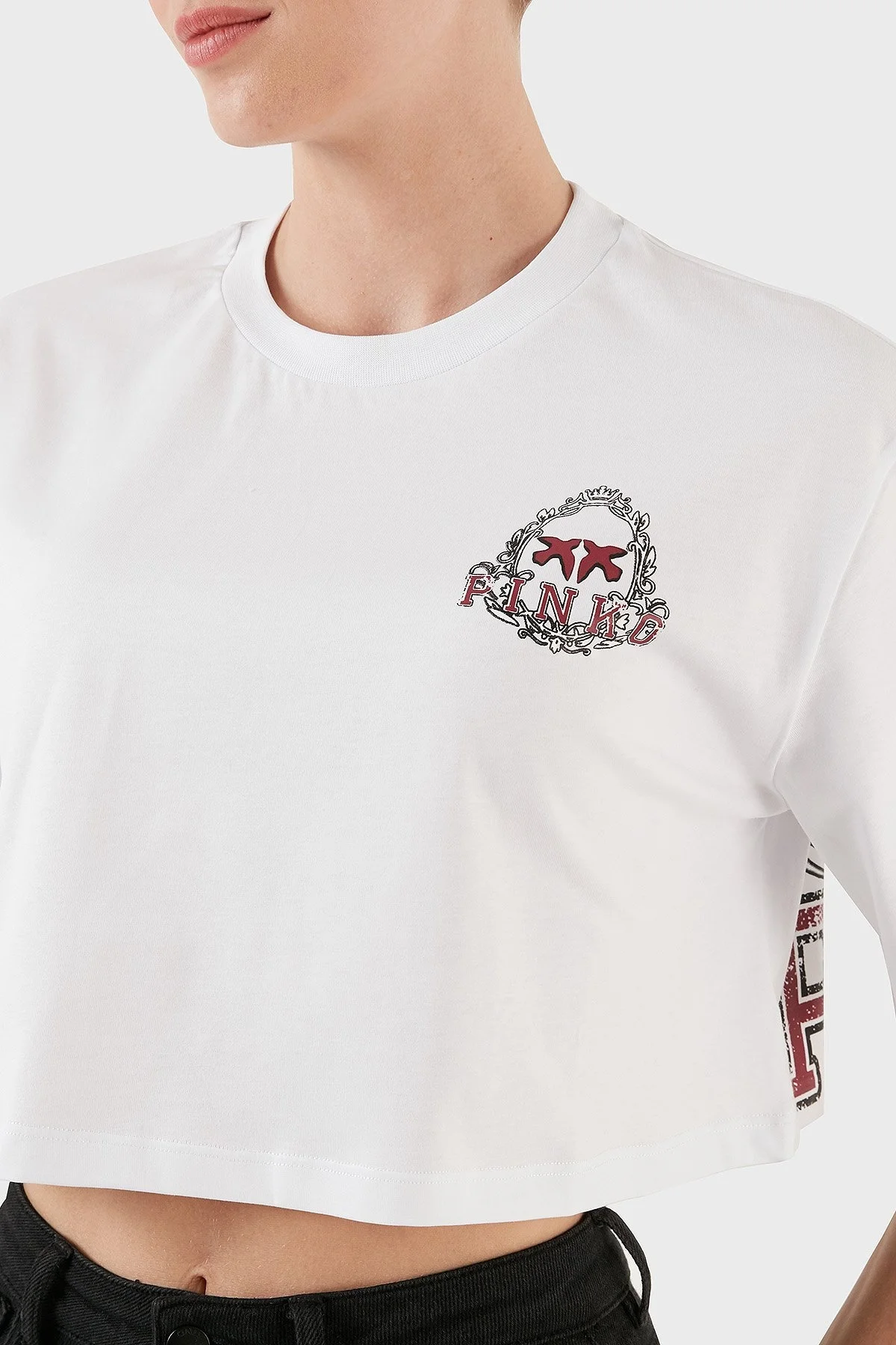 Pinko Logo Baskılı Bisiklet Yaka % 100 Pamuk Hafif Oversize Top Bayan T Shirt 101768 A13O Z09 BEYAZ - 5